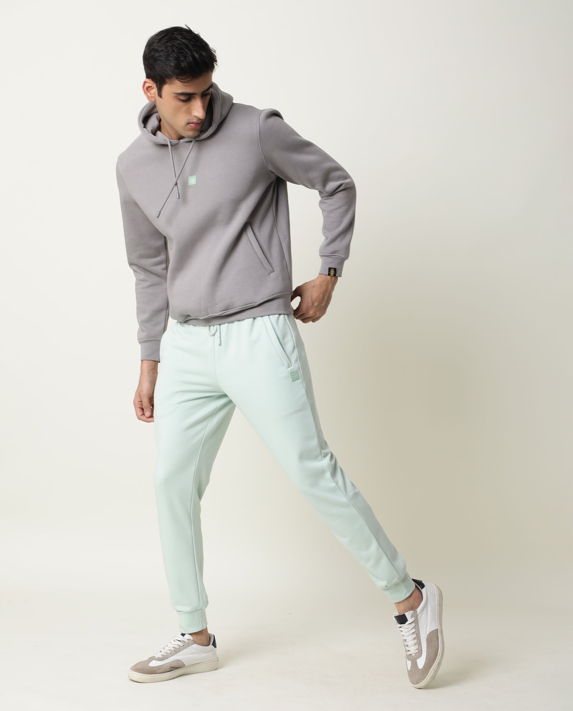 RARE RABBIT MEN'S BONO GREY SWEATSHIRT COTTON POLY FABRIC HOODIE FULL SLEEVES SLIM FIT