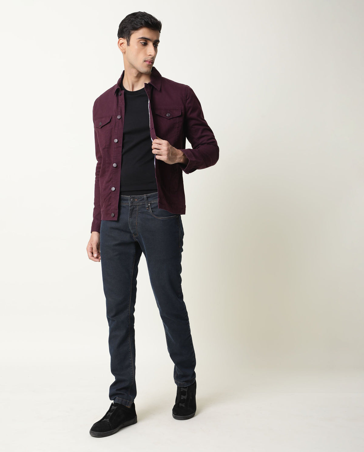 Rare Rabbit Vintage Primary Maroon Jacket Cotton Elastane Fabric Full Sleeve Spread Collar Slim Fit