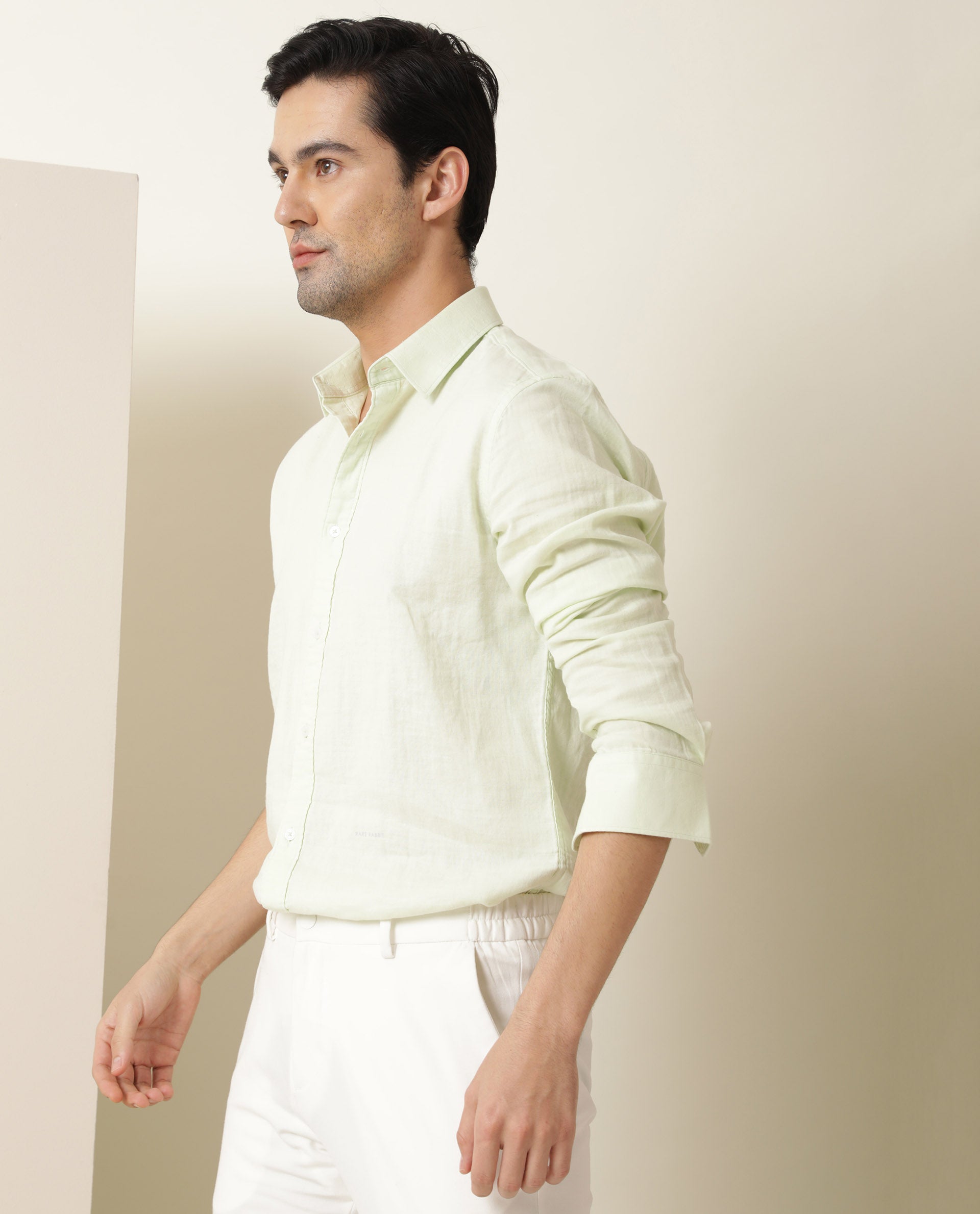 Rare Rabbit Men's Layerr Light Green Cotton Fabric Full Sleeves Solid Shirt