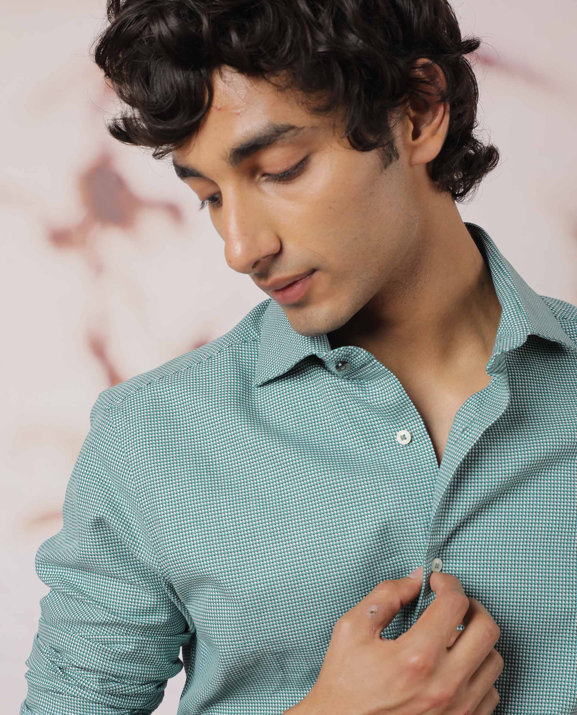 Rare Rabbit Men's Kings Green Cotton Fabric Full Sleeves Check Shirt