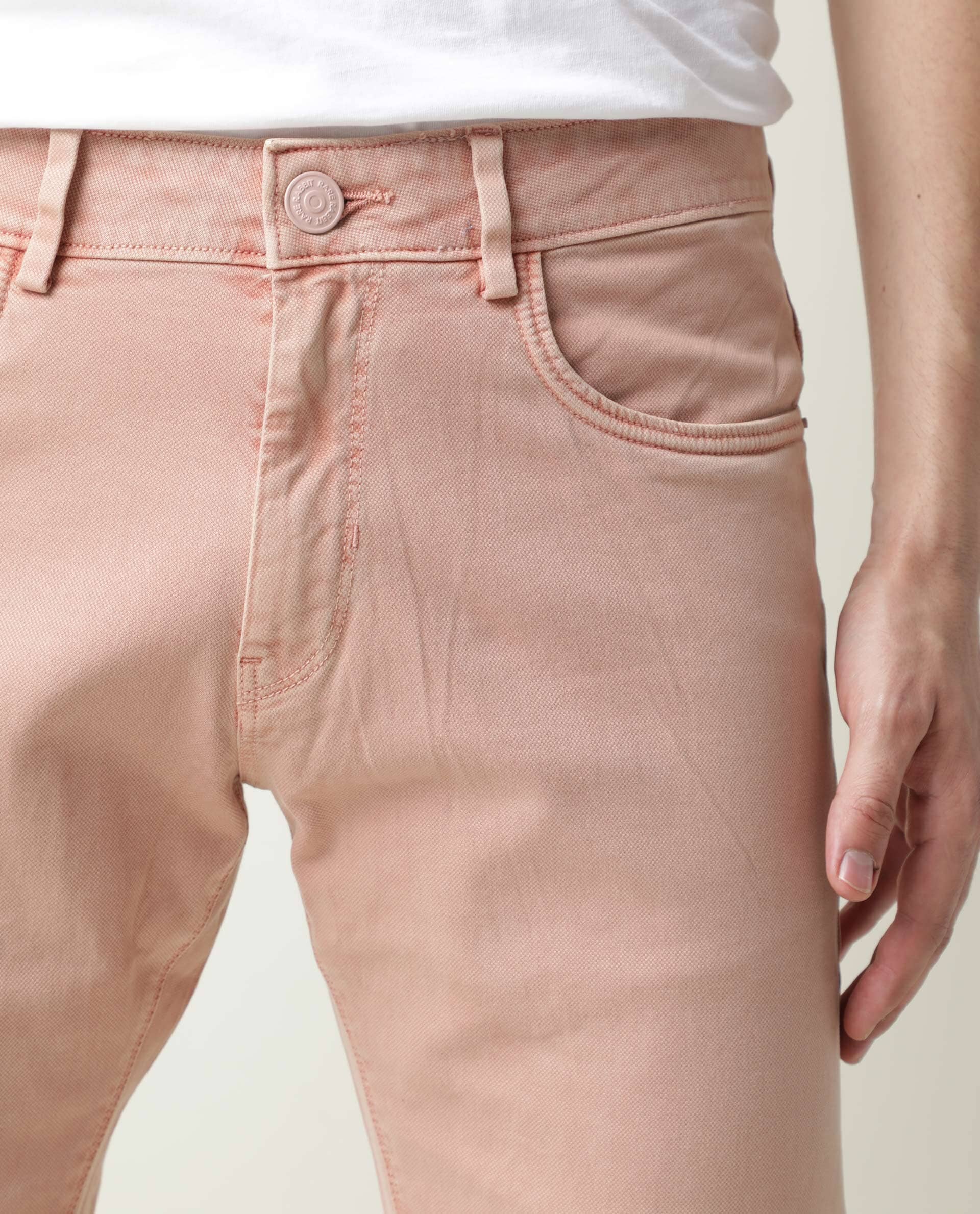 RARE RABBIT FIV5 PRIMARY PINK TROUSER COTTON ELASTANE FABRIC SLIM FIT BUTTON & ZIP CLOSURE
