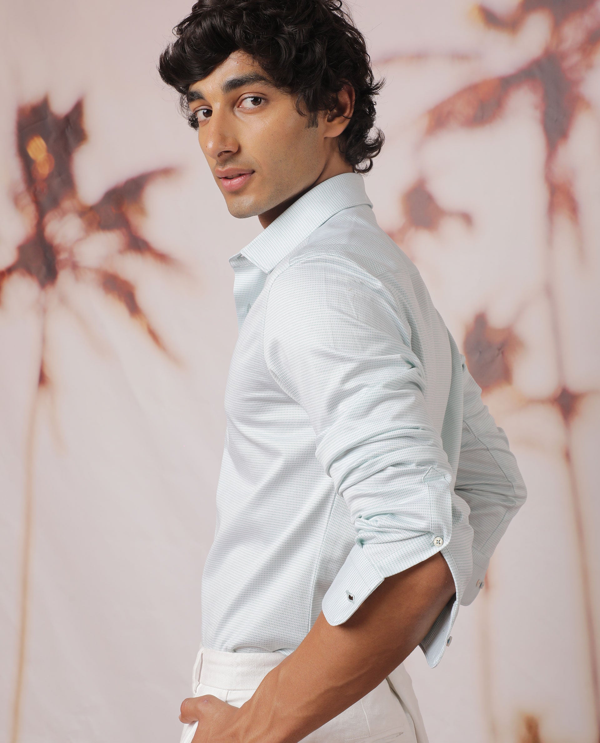 Rare Rabbit Men's Fay Pastel Green Cotton Fabric Full Sleeves Micro Checks Shirt