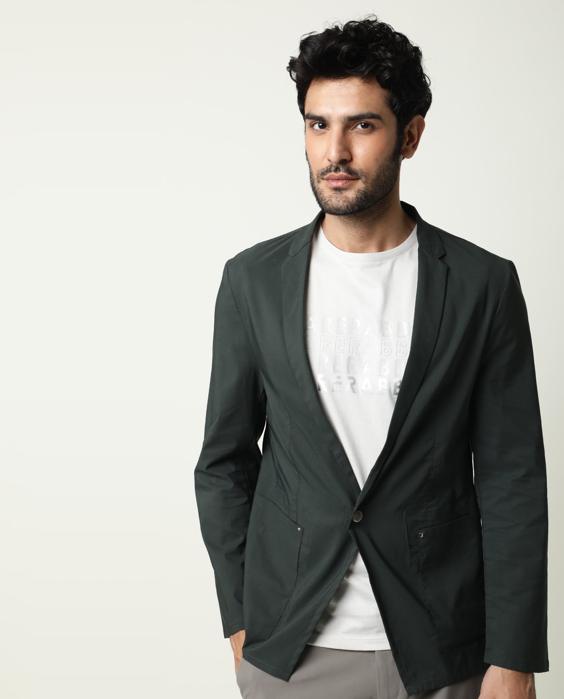 Rare Rabbit Men's Glaze Green Plain Lightweight Blazer/Jacket