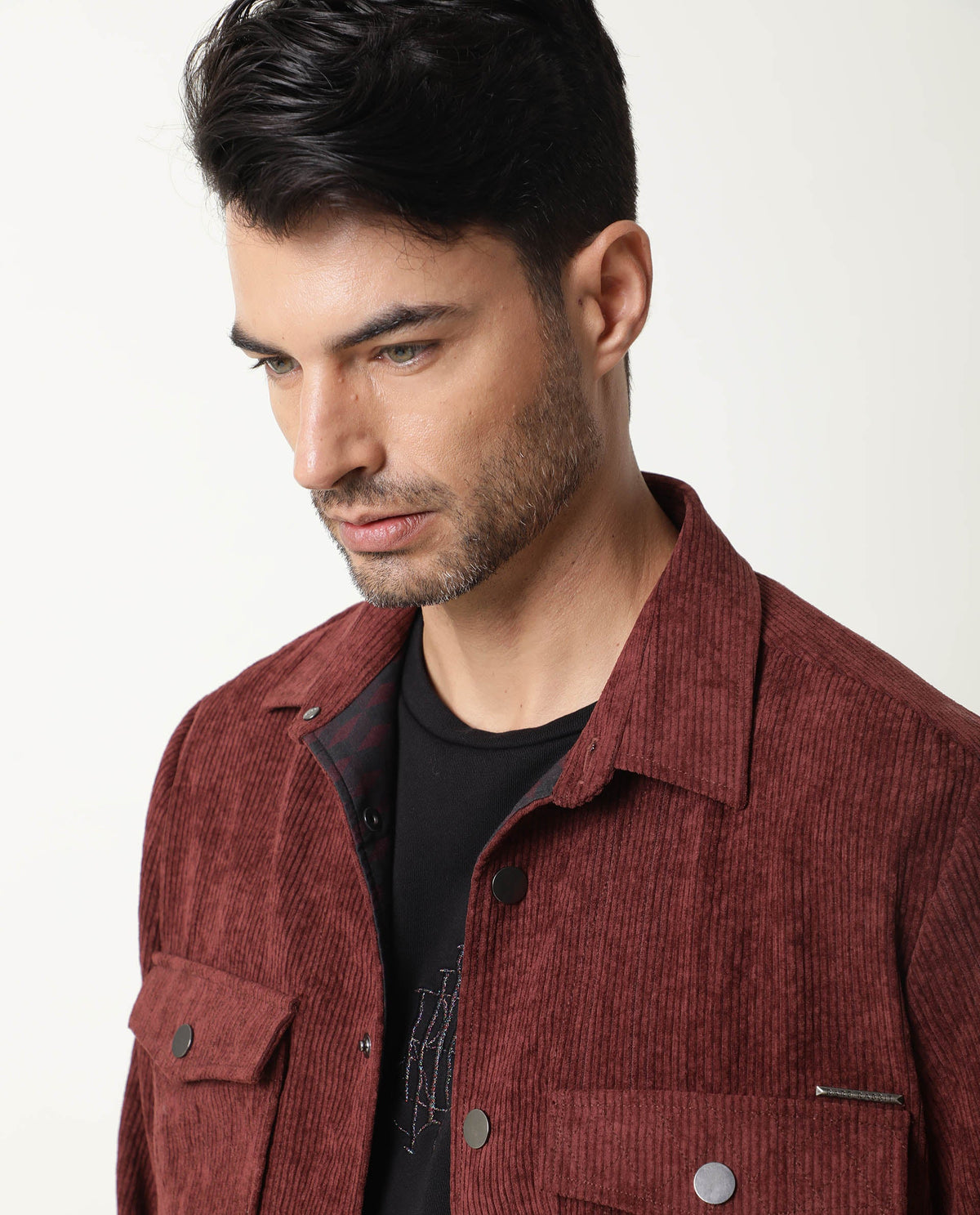 Rare Rabbit Men'S Nelli Maroon Jacket Polyester Fabric Collared Neck Full Sleeves Zipper Closure Slim Fit