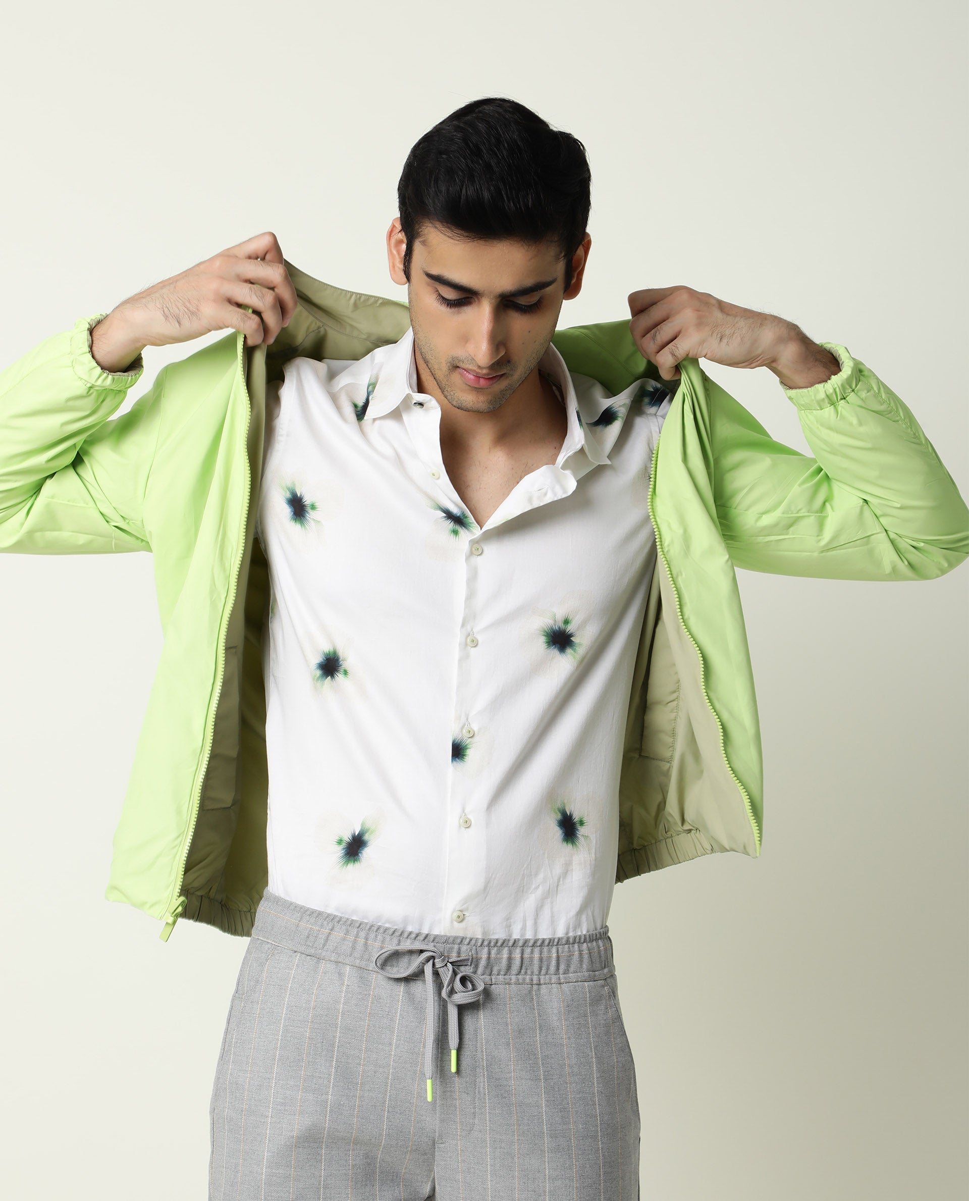 Rare Rabbit Men's Lara Off White Cotton Fabric Floral Print Half Sleeves Shirt