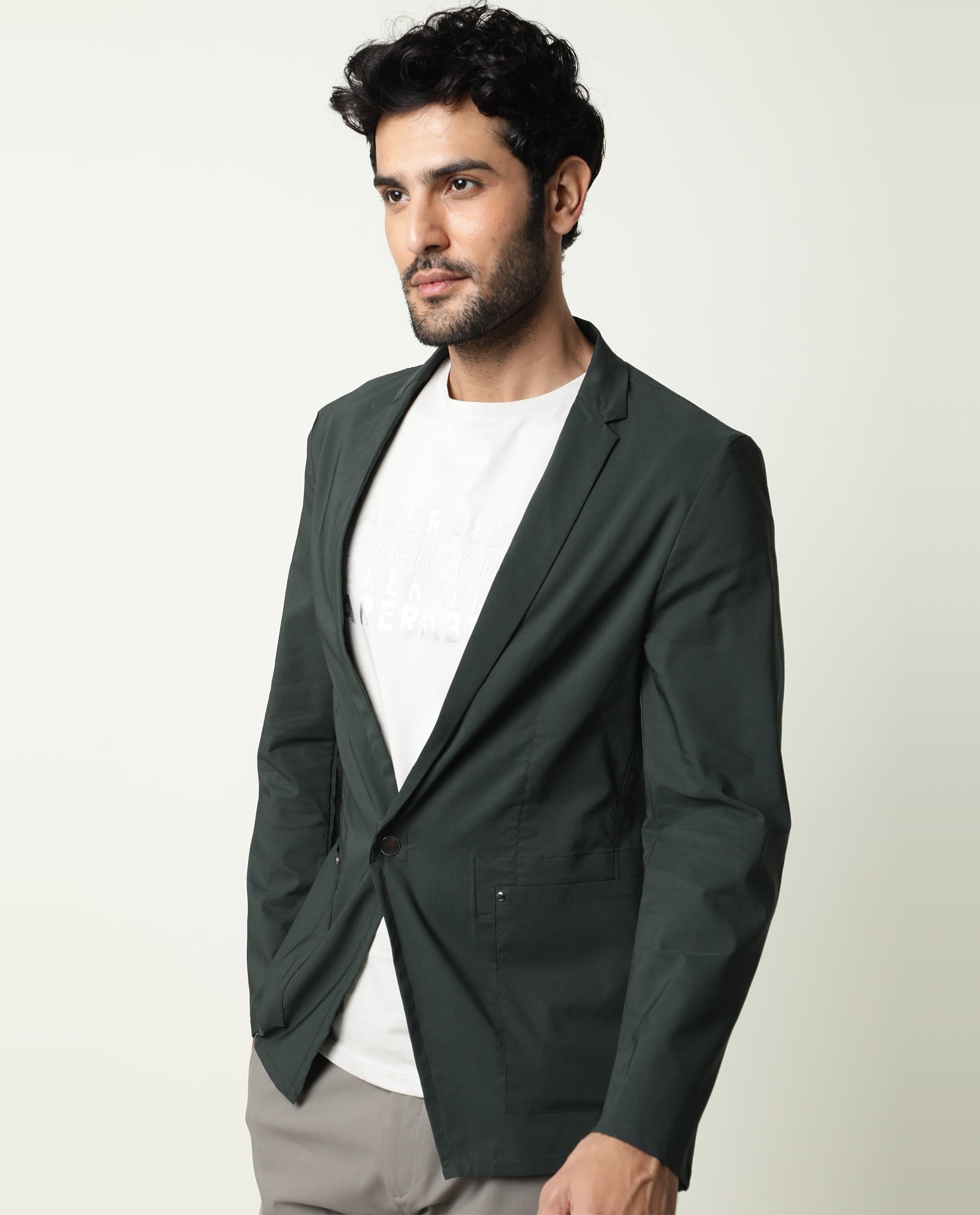 Rare Rabbit Men's Glaze Green Plain Lightweight Blazer/Jacket