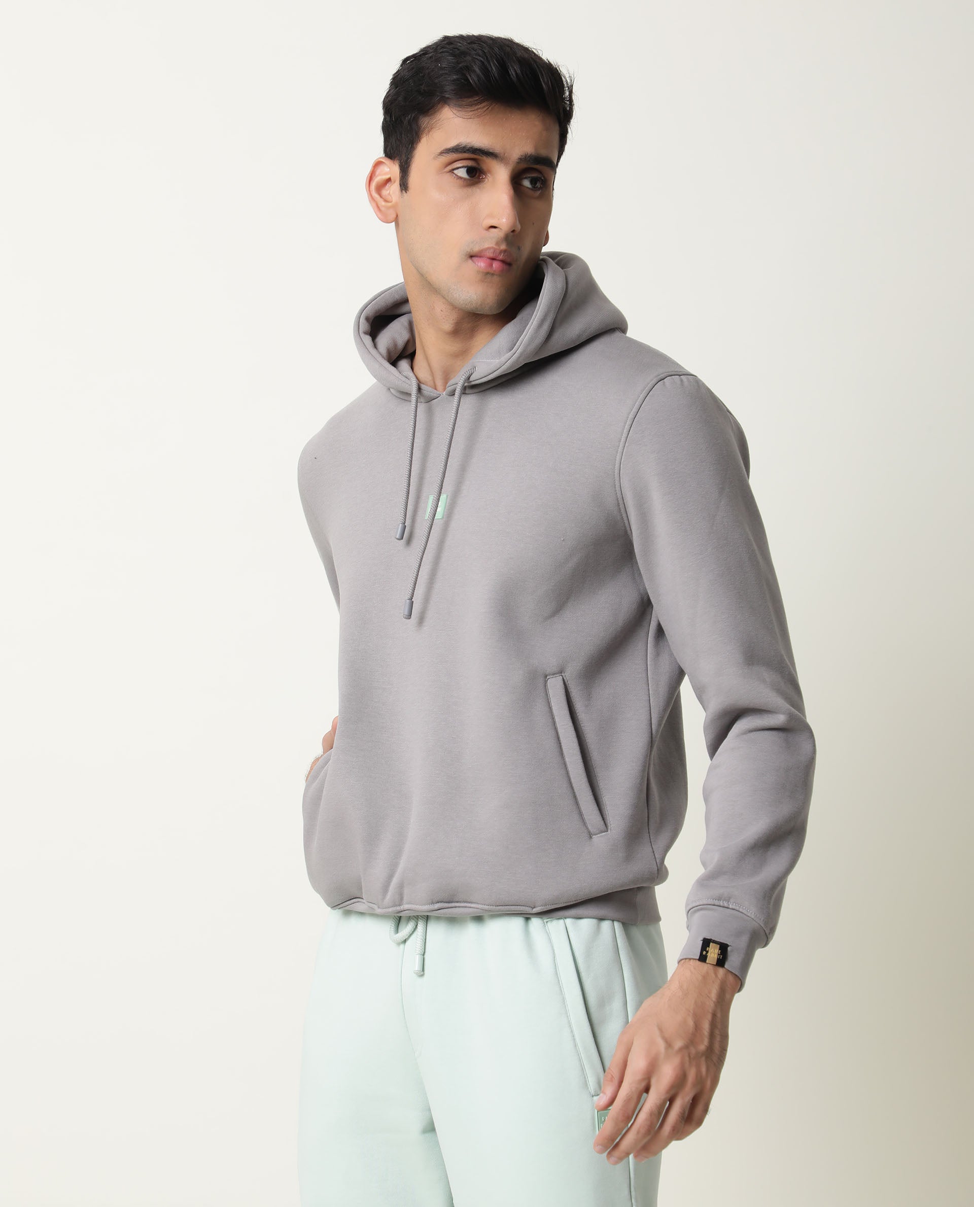 RARE RABBIT MEN'S BONO GREY SWEATSHIRT COTTON POLY FABRIC HOODIE FULL SLEEVES SLIM FIT
