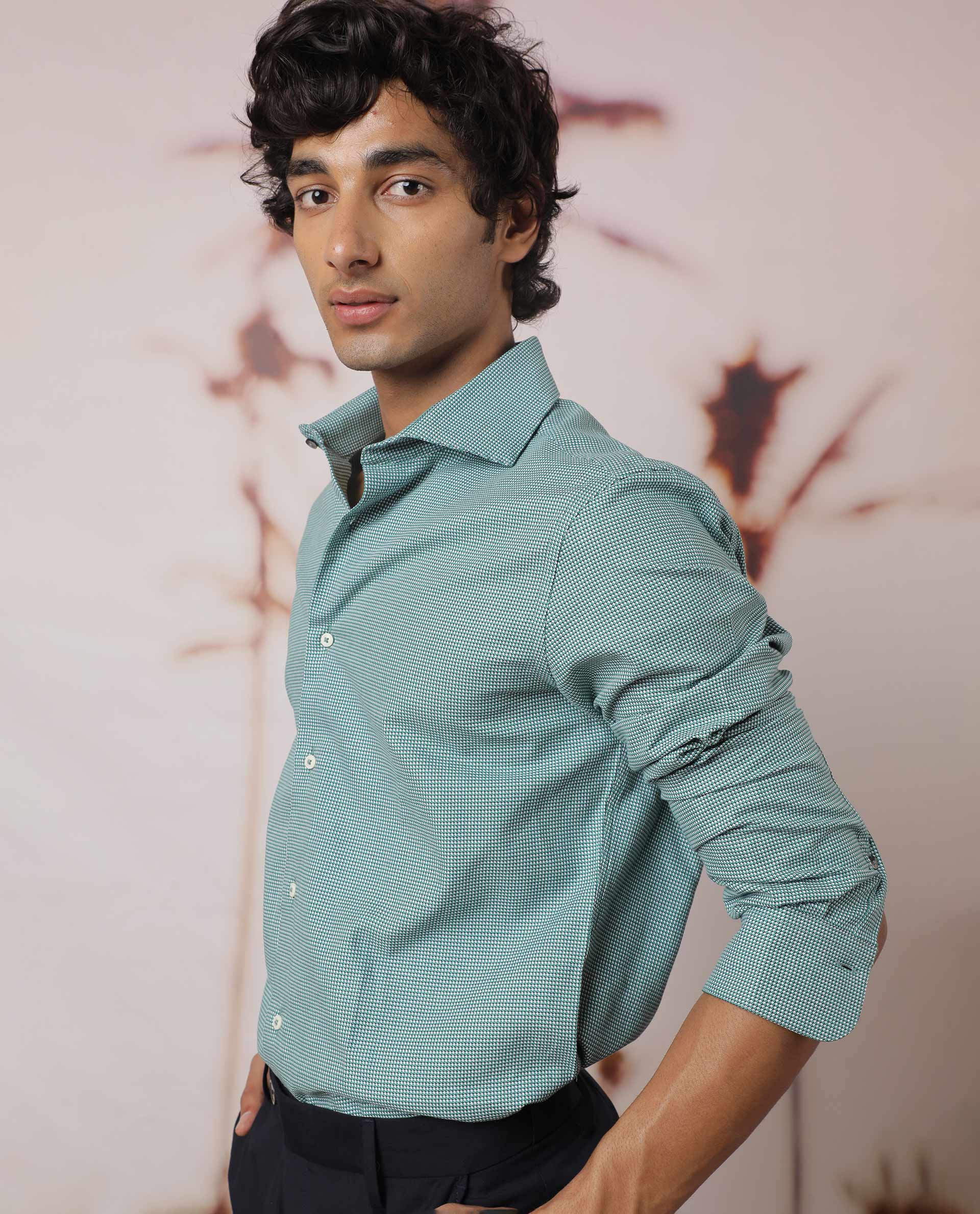 Rare Rabbit Men's Kings Green Cotton Fabric Full Sleeves Check Shirt