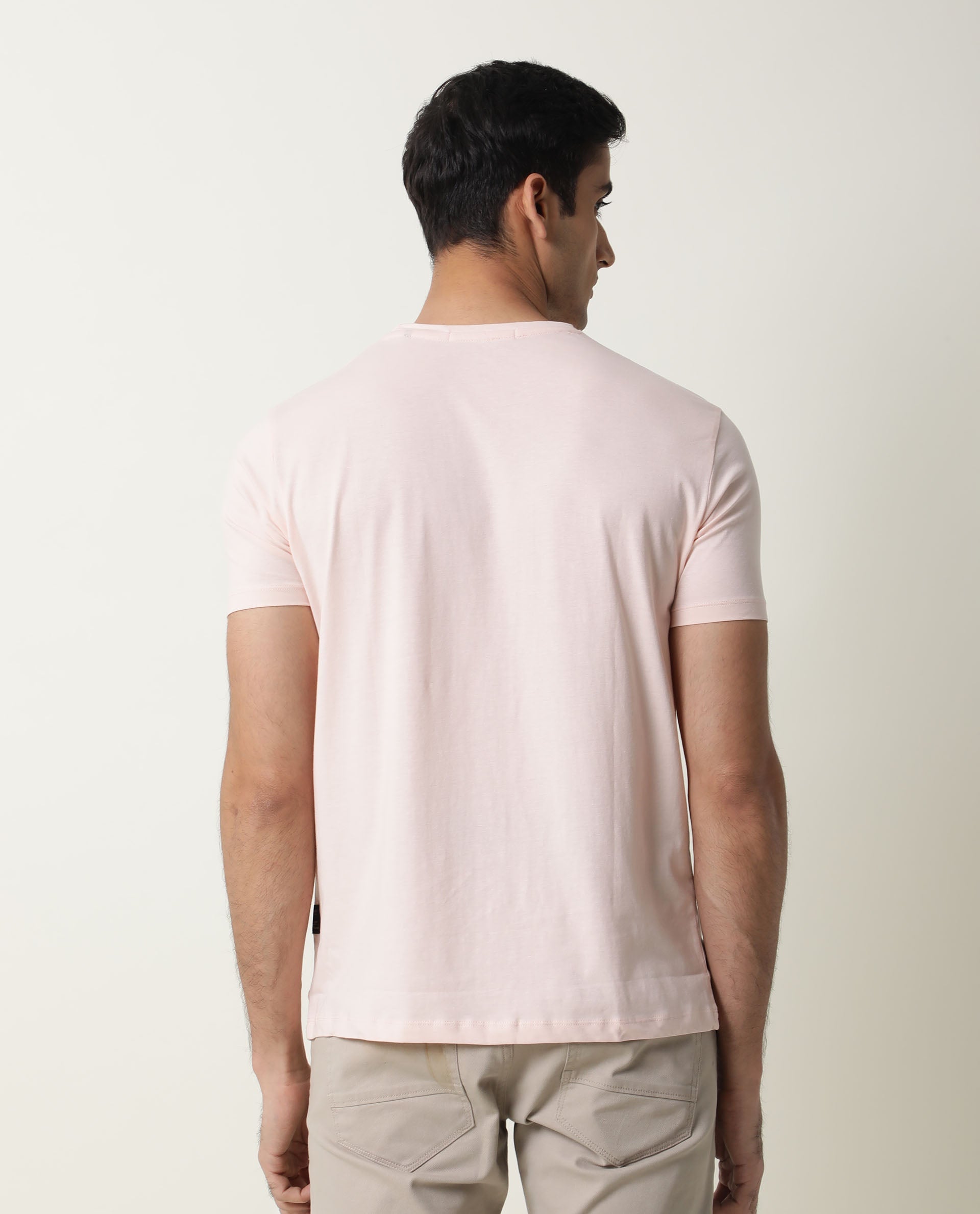 Rare Rabbit Men's Dunnii Pink T-Shirt Cotton Fabric Slim Fit Crew Neck Half Sleeves