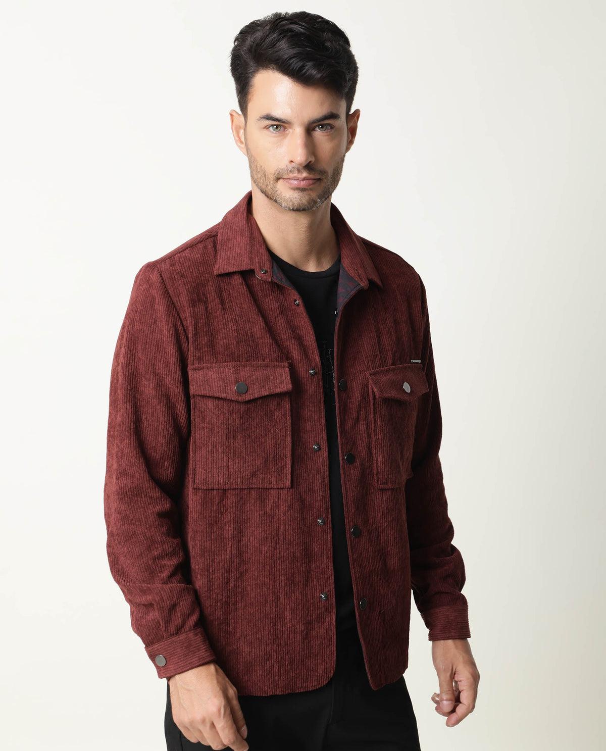 Rare Rabbit Men'S Nelli Maroon Jacket Polyester Fabric Collared Neck Full Sleeves Zipper Closure Slim Fit