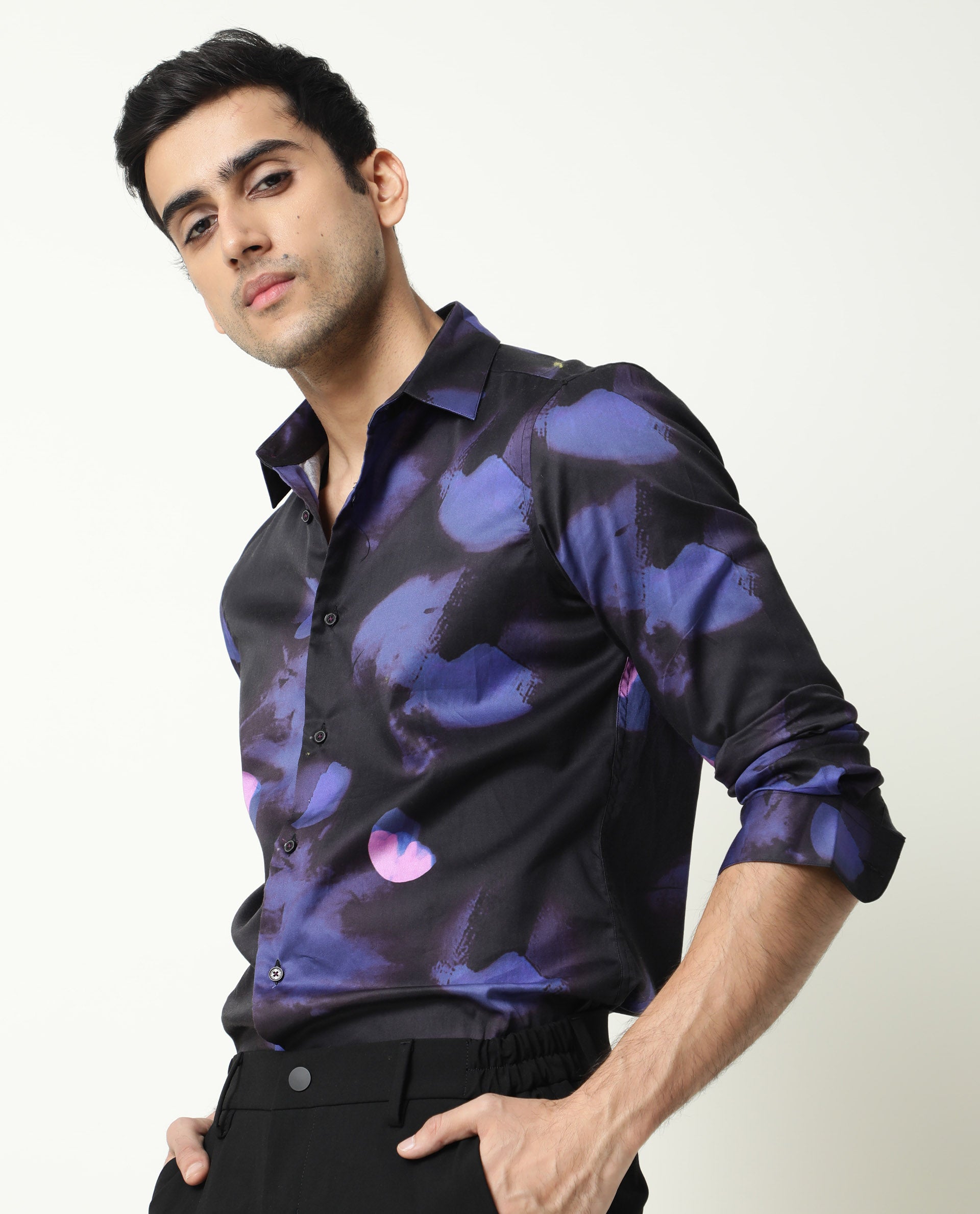 Rare Rabbit Men's Toforo Black Cotton Fabric Full Sleeves Abstract Print Shirt