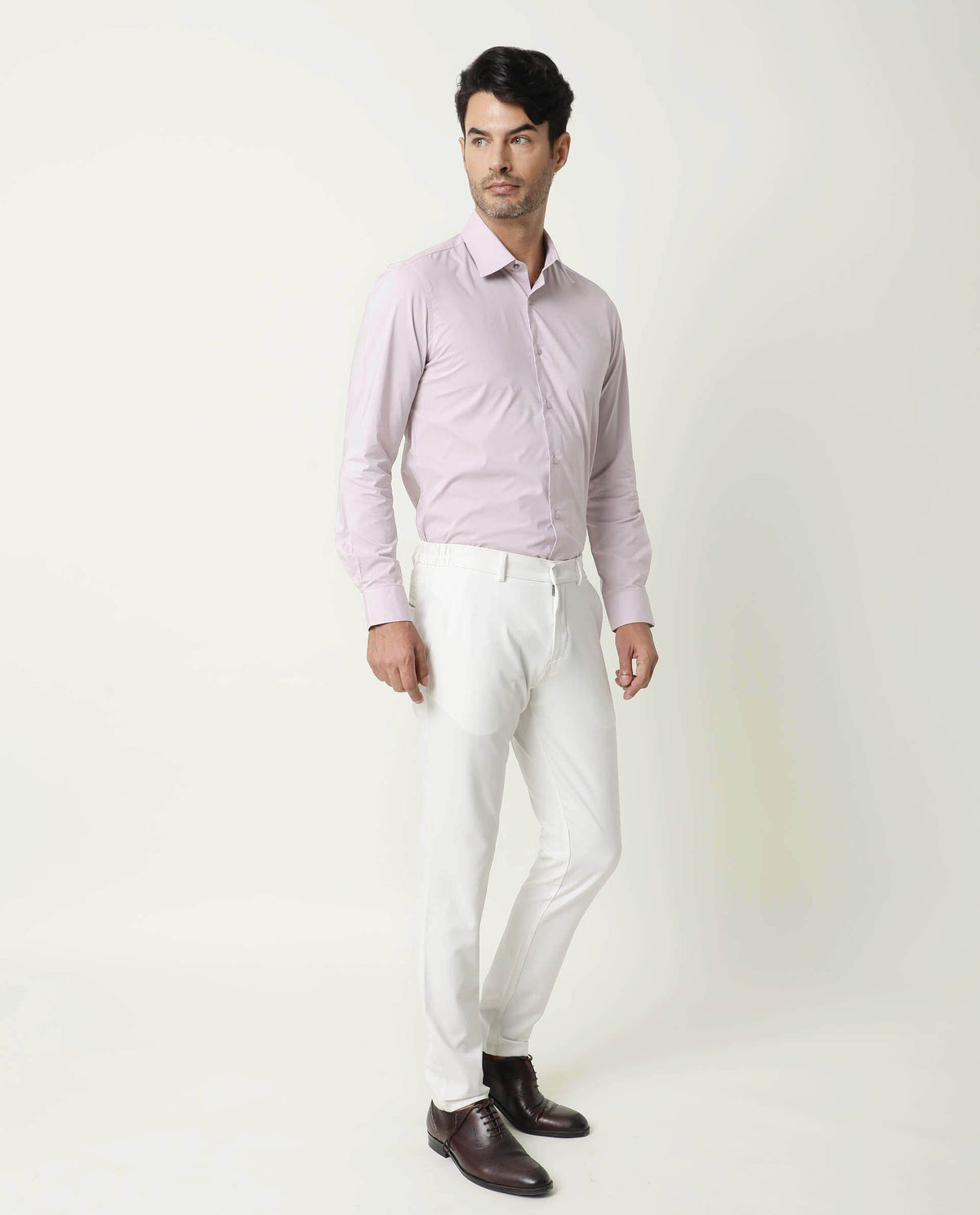 RARE RABBIT MEN'S NEUTRO LS PASTEL PURPLE SHIRT COTTON POLYESTER FABRIC COLLARED NECK FULL SLEEVES BUTTON CLOSURE SLIM FIT