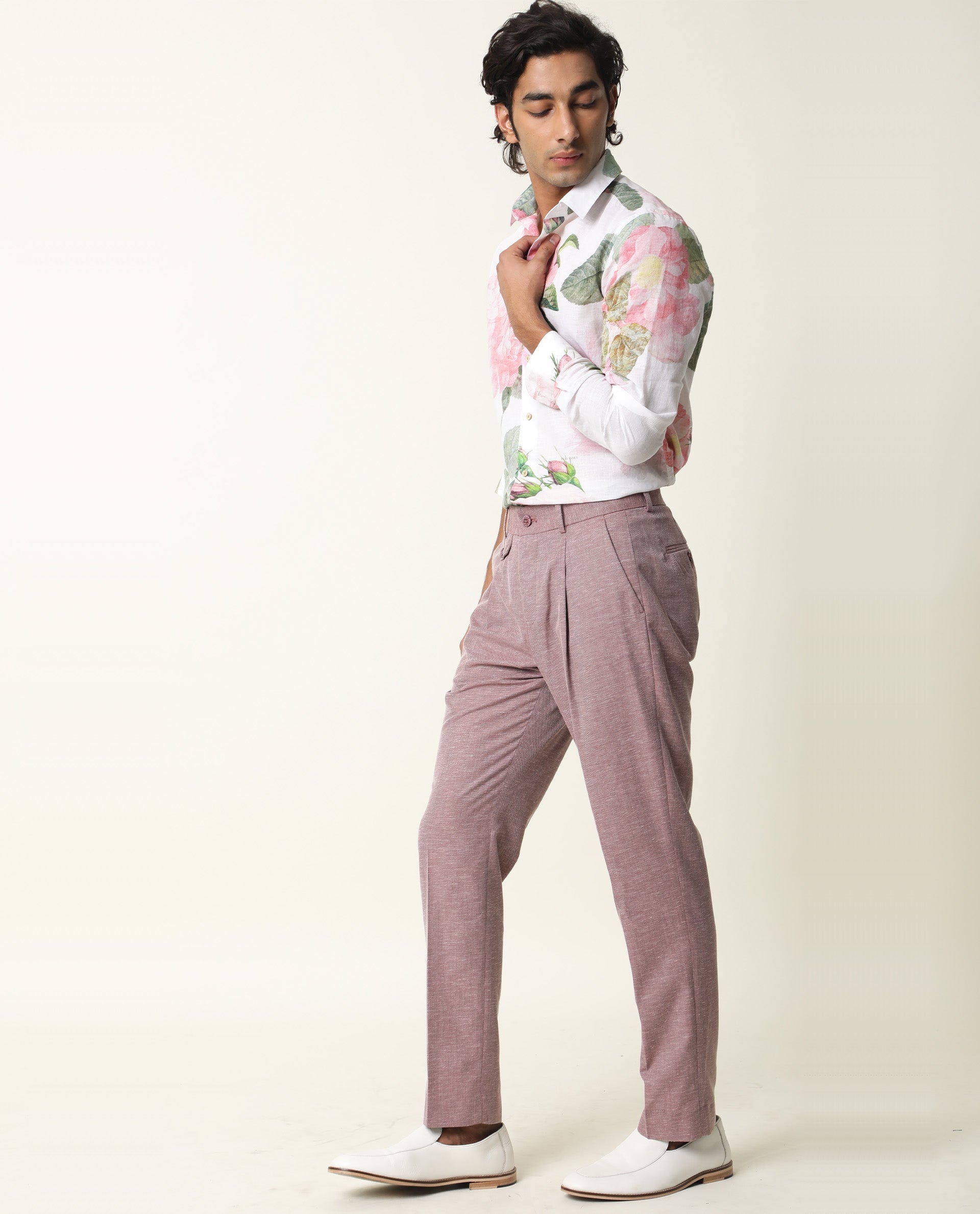 Rare Rabbit Men's Slovens White Shirt Cotton Fabric Floral Print Full Sleeves Shirt