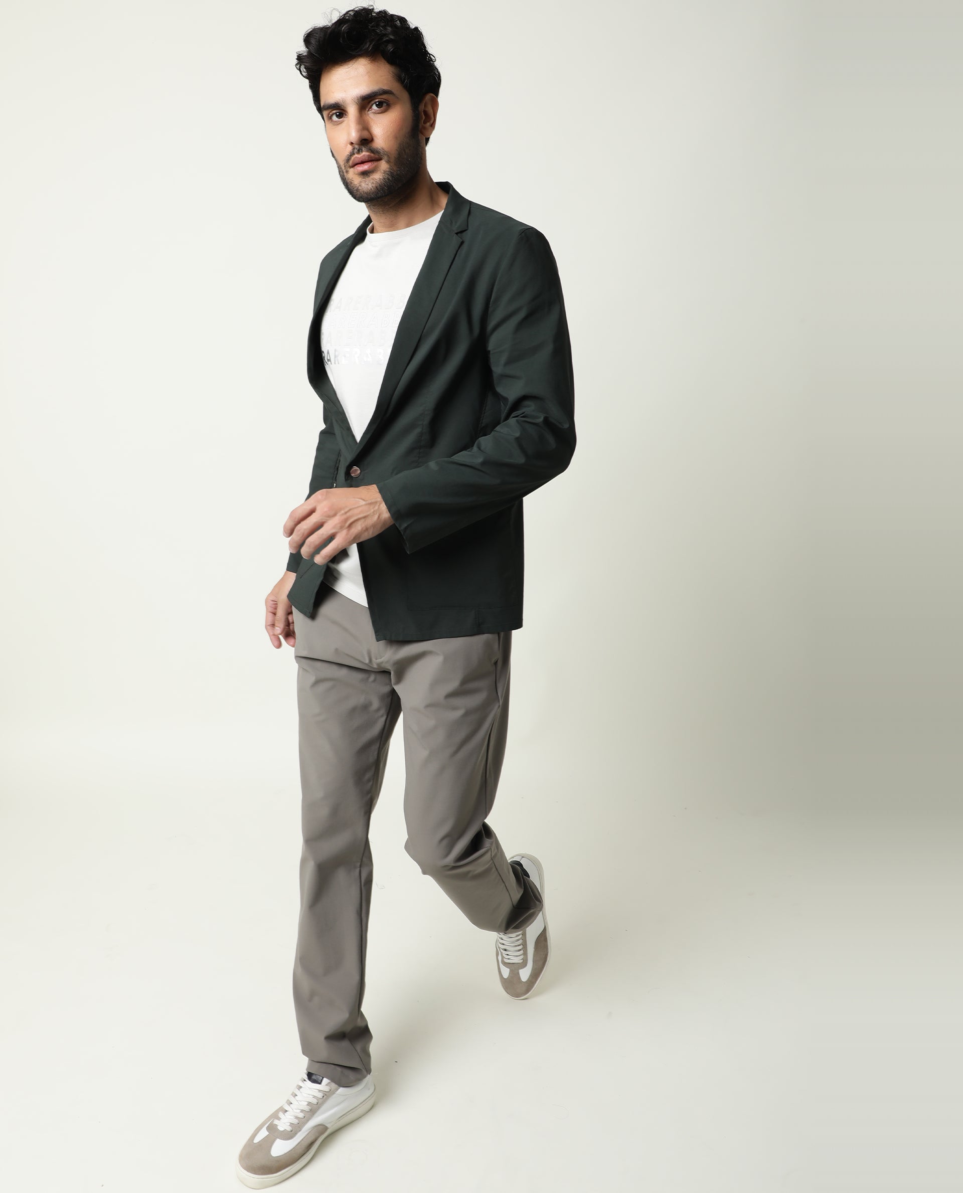 Rare Rabbit Men's Glaze Green Plain Lightweight Blazer/Jacket