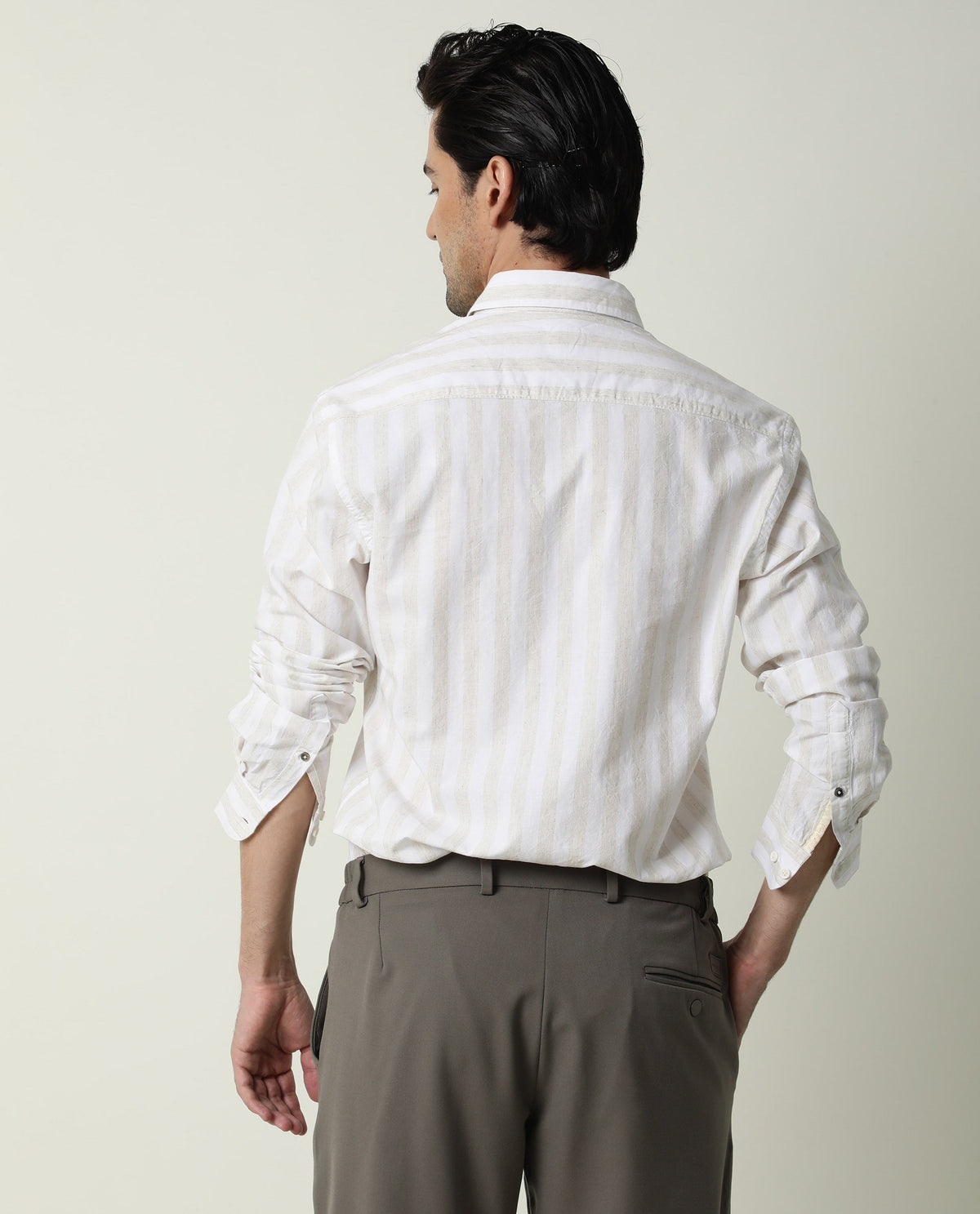 RARE RABBIT MENS DAL BEIGE SHIRT COTTON LINEN FABRIC SLIM FIT COLLAR COLLAR Full Sleeve