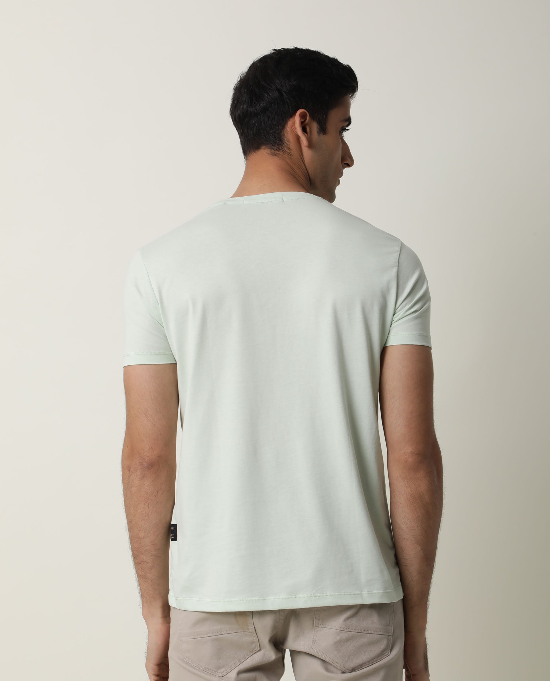 RARE RABBIT MENS MODERN-2 GREEN T-SHIRT COTTON FABRIC SLIM FIT CREW NECK HALF SLEEVE