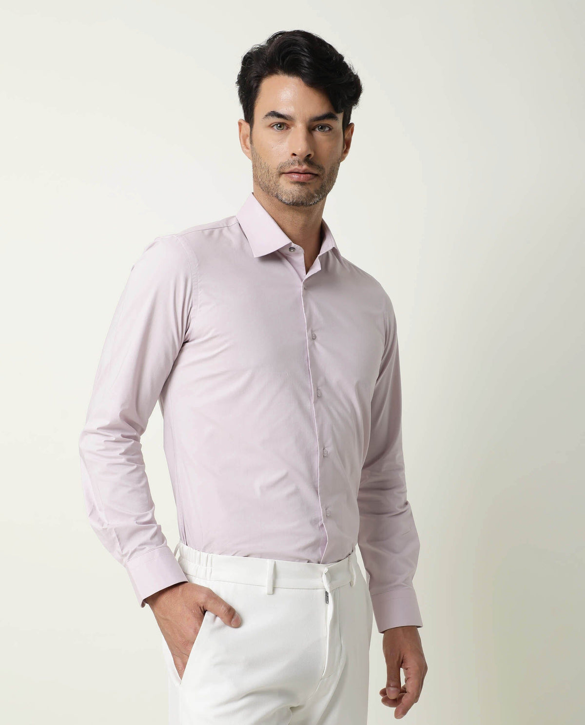 RARE RABBIT MEN'S NEUTRO LS PASTEL PURPLE SHIRT COTTON POLYESTER FABRIC COLLARED NECK FULL SLEEVES BUTTON CLOSURE SLIM FIT