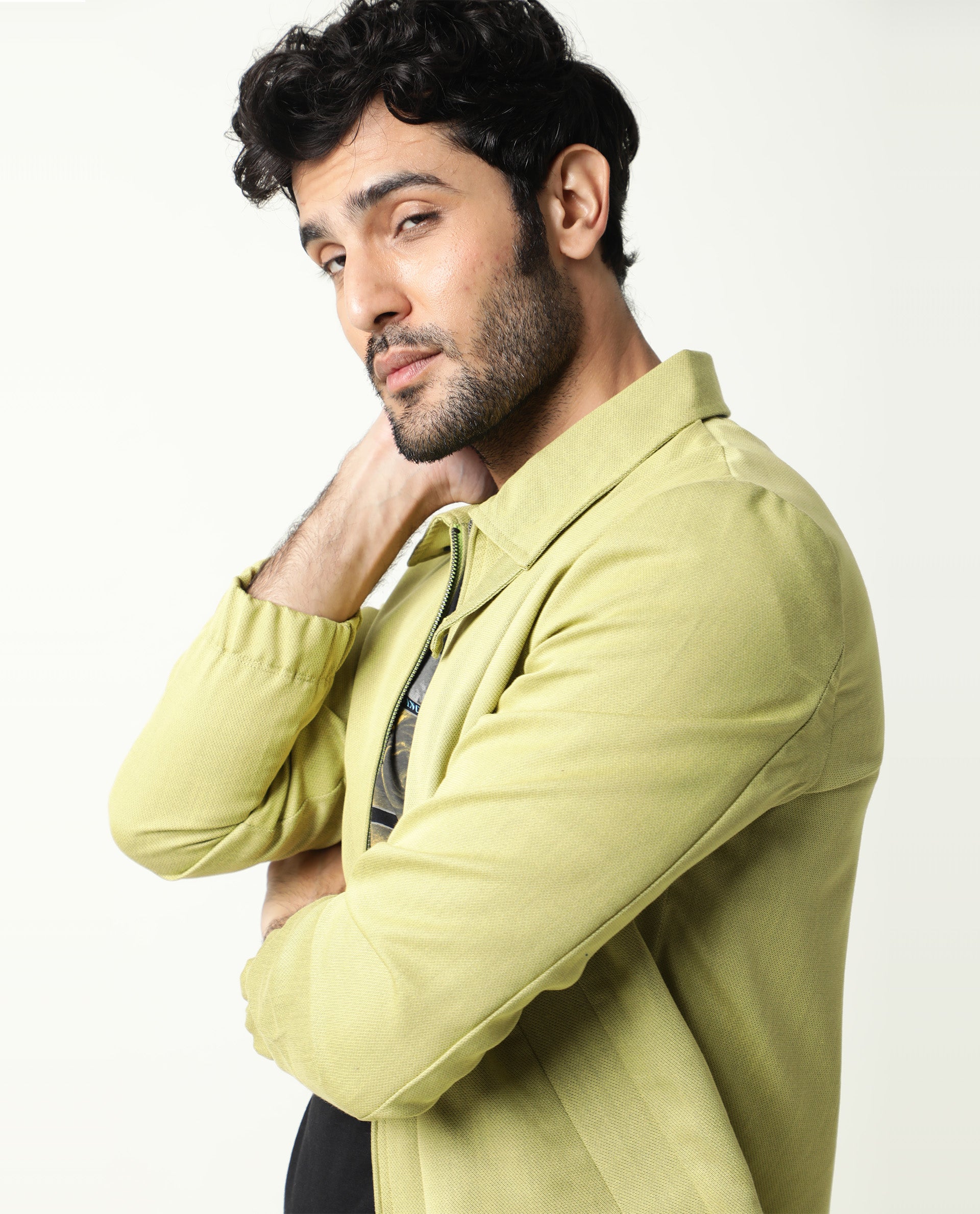 Rare Rabbit Men'S Bric Yellow Jacket Polyester Viscose Fabric Collared Neck Full Sleeves Zipper Closure Slim Fit