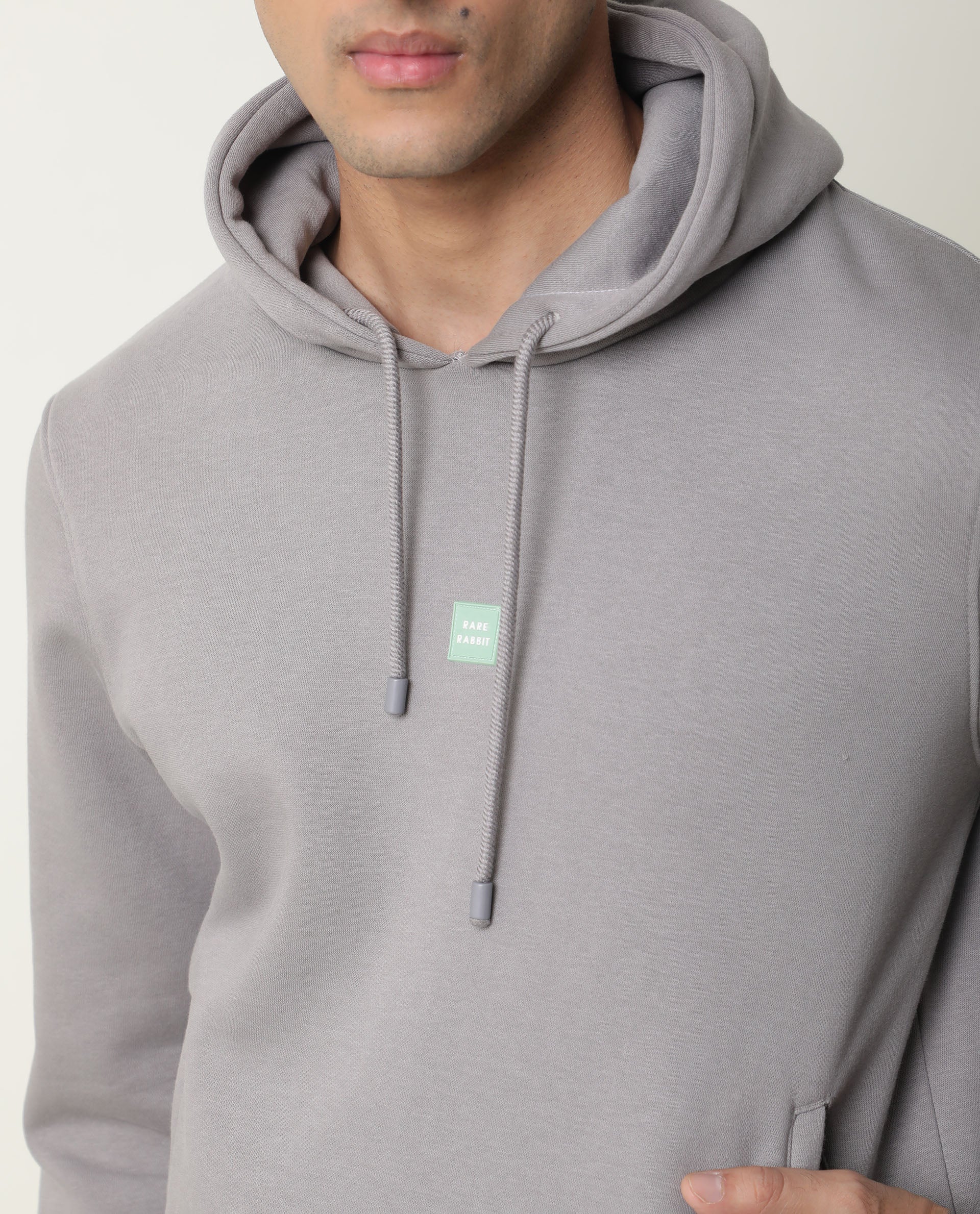 RARE RABBIT MEN'S BONO GREY SWEATSHIRT COTTON POLY FABRIC HOODIE FULL SLEEVES SLIM FIT