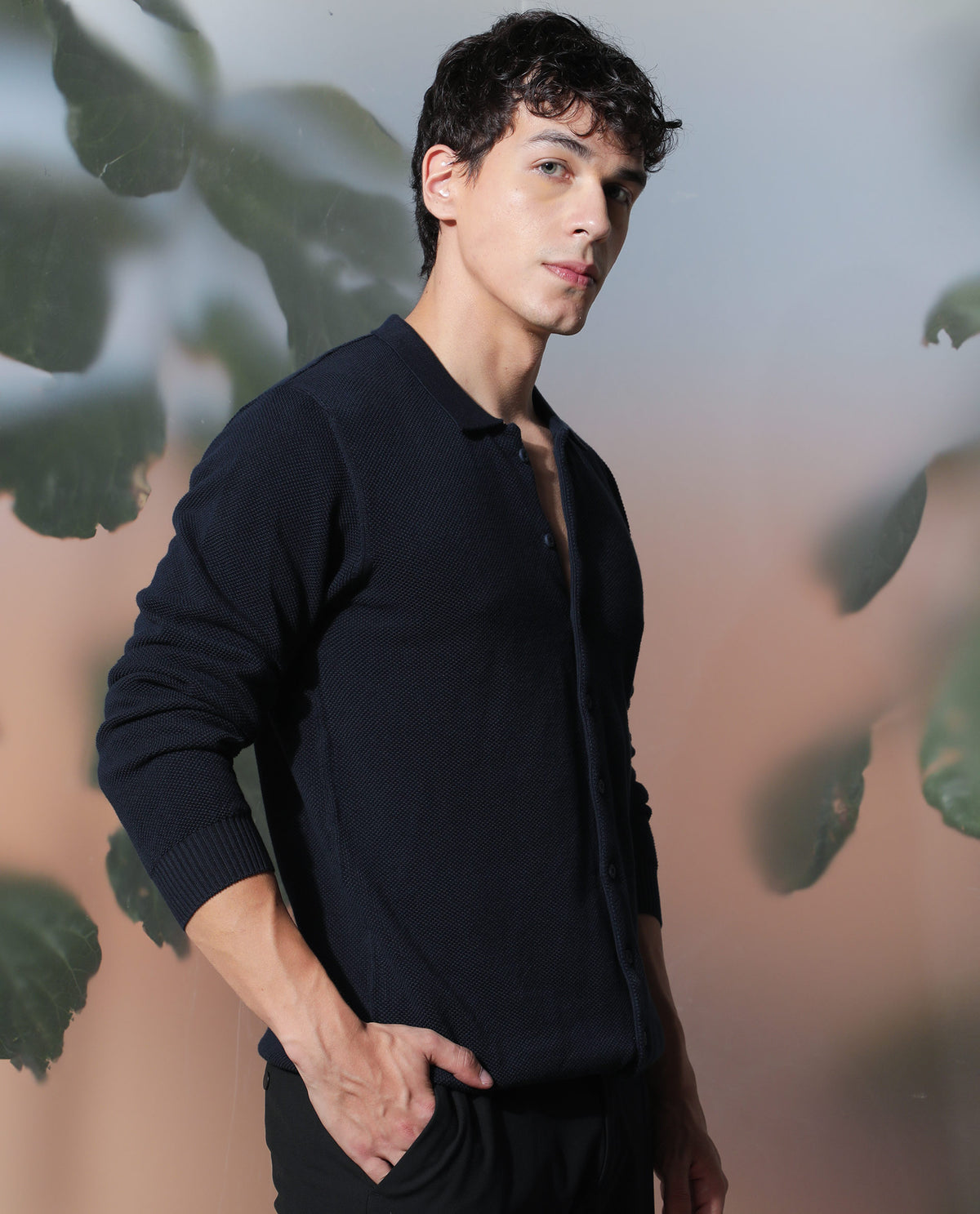 RARE RABBIT MEN'S ALIAS NAVY SHIRT COTTON FABRIC COLLARED NECK FULL SLEEVES