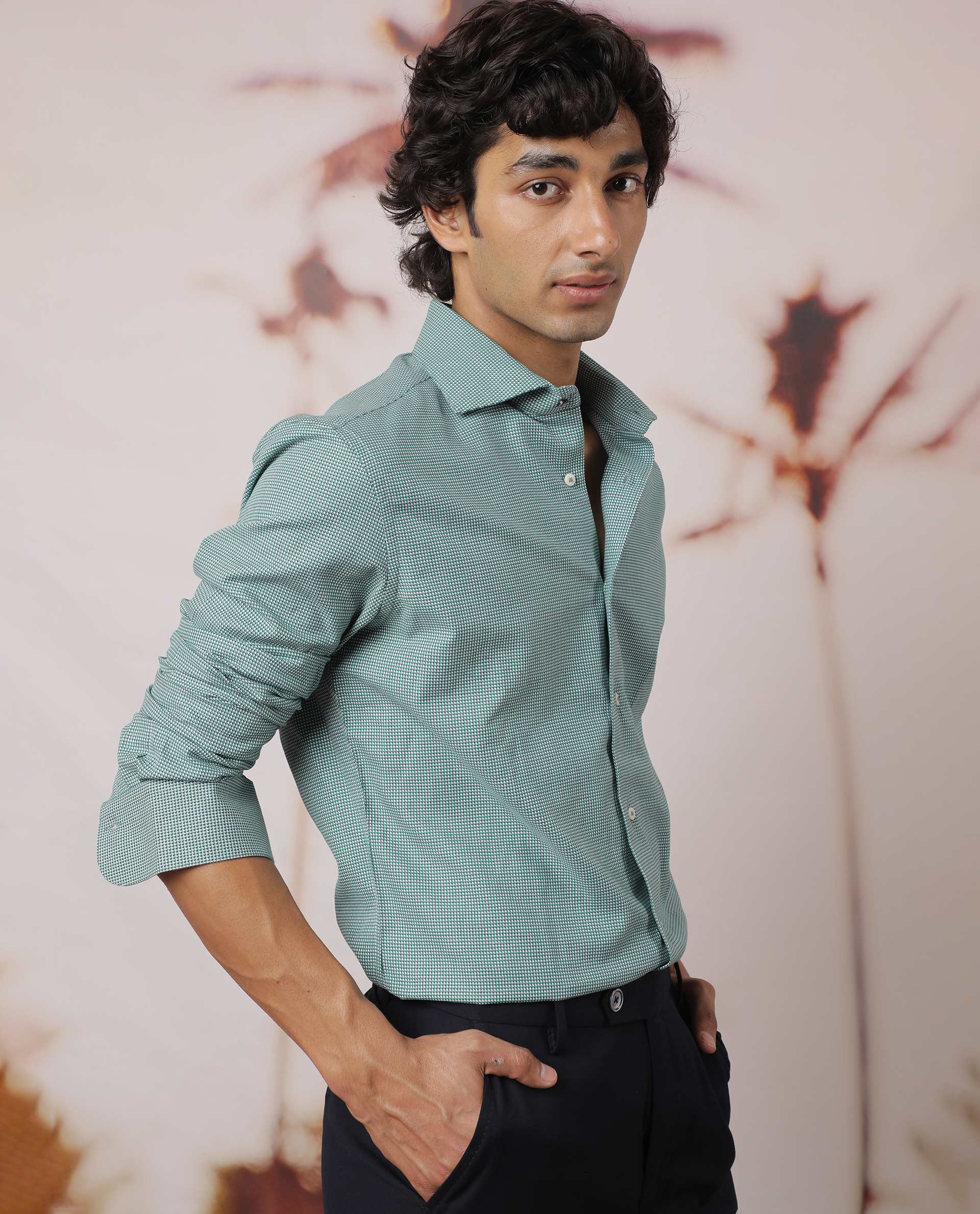 Rare Rabbit Men's Kings Green Cotton Fabric Full Sleeves Check Shirt