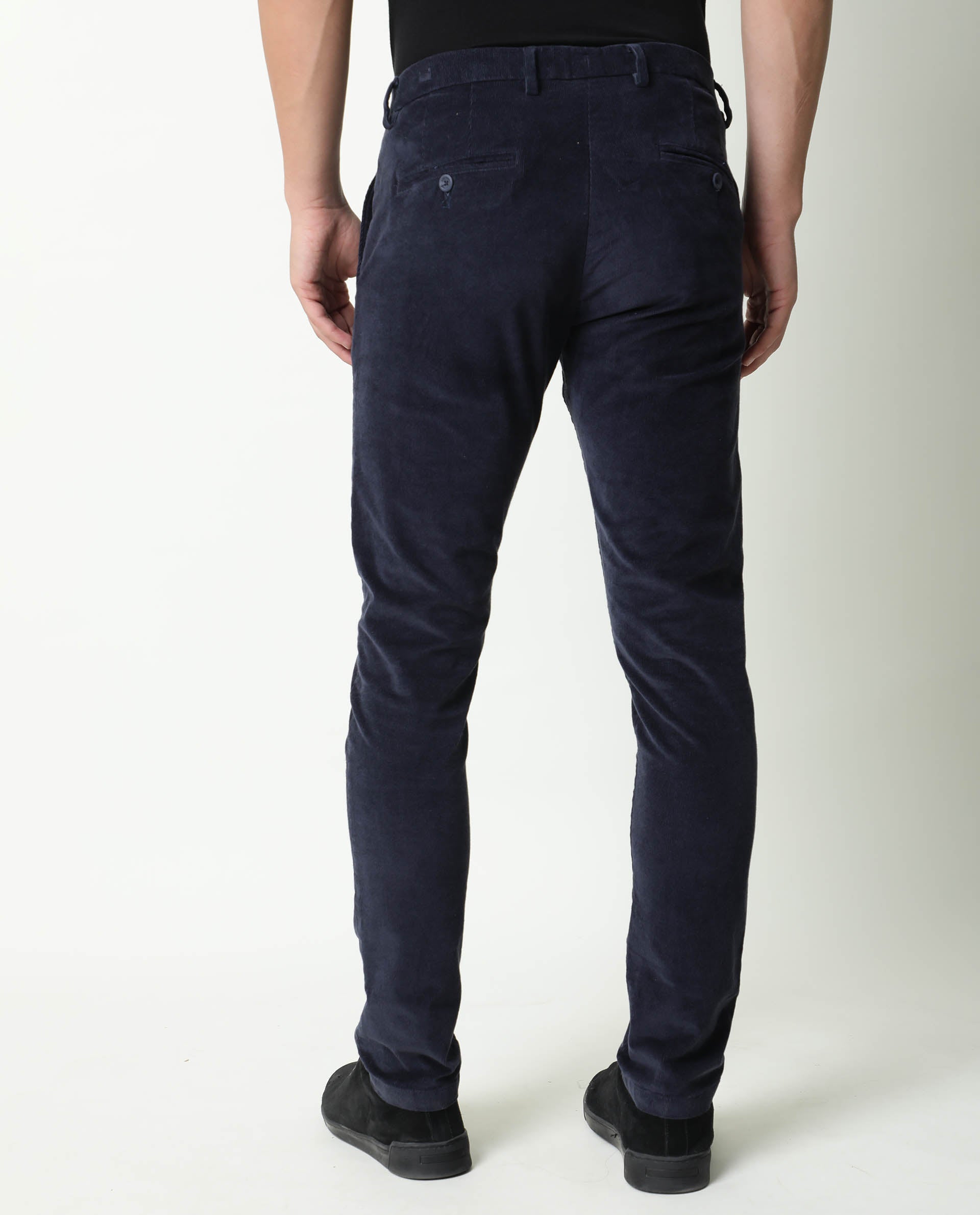 Rare Rabbit Men's Croc Navy Mid-Rise Regular Fit Premium Velvet Trouser