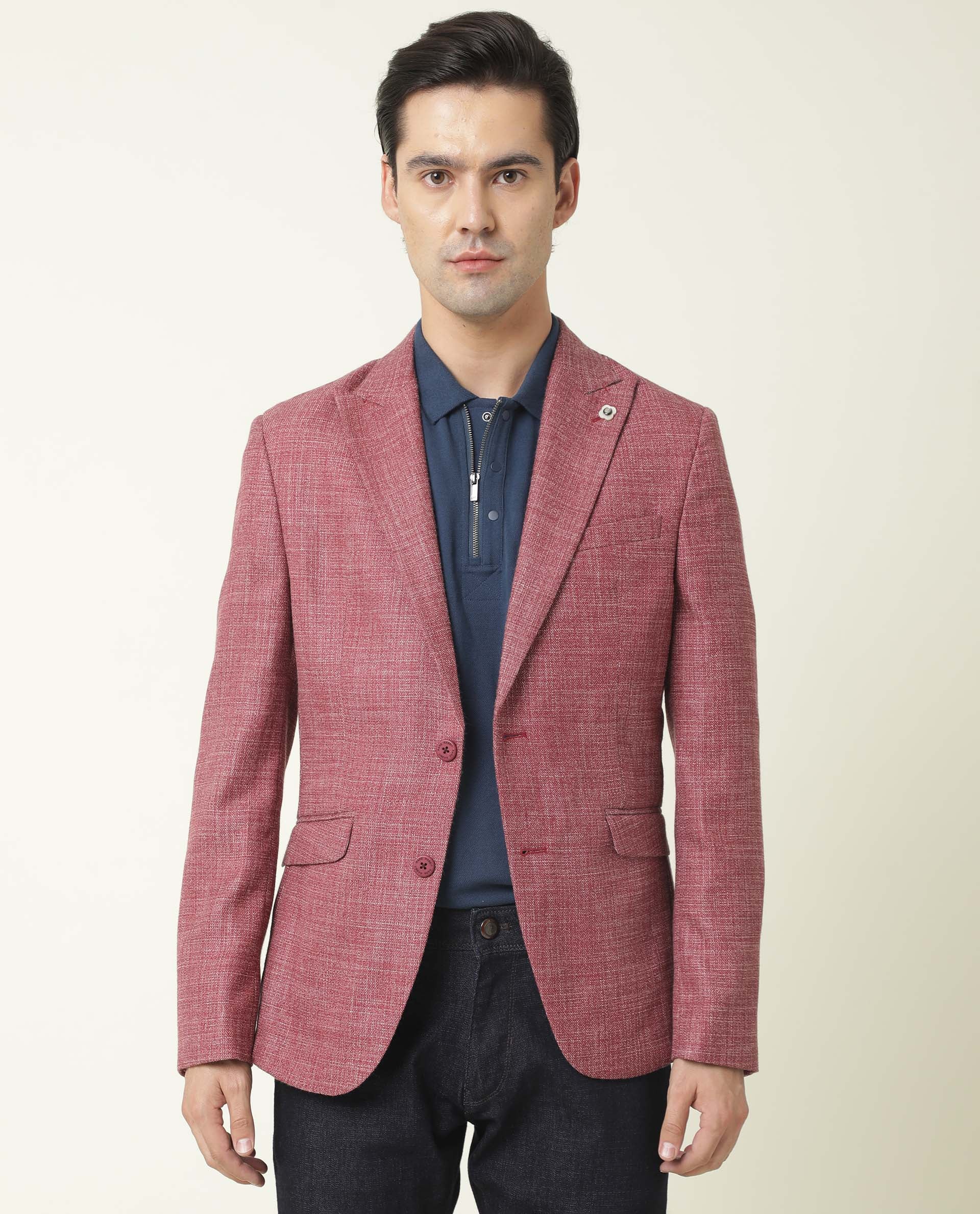 Rare Rabbit Men's Drews Maroon Textured Peak Lapel Styled Blazer