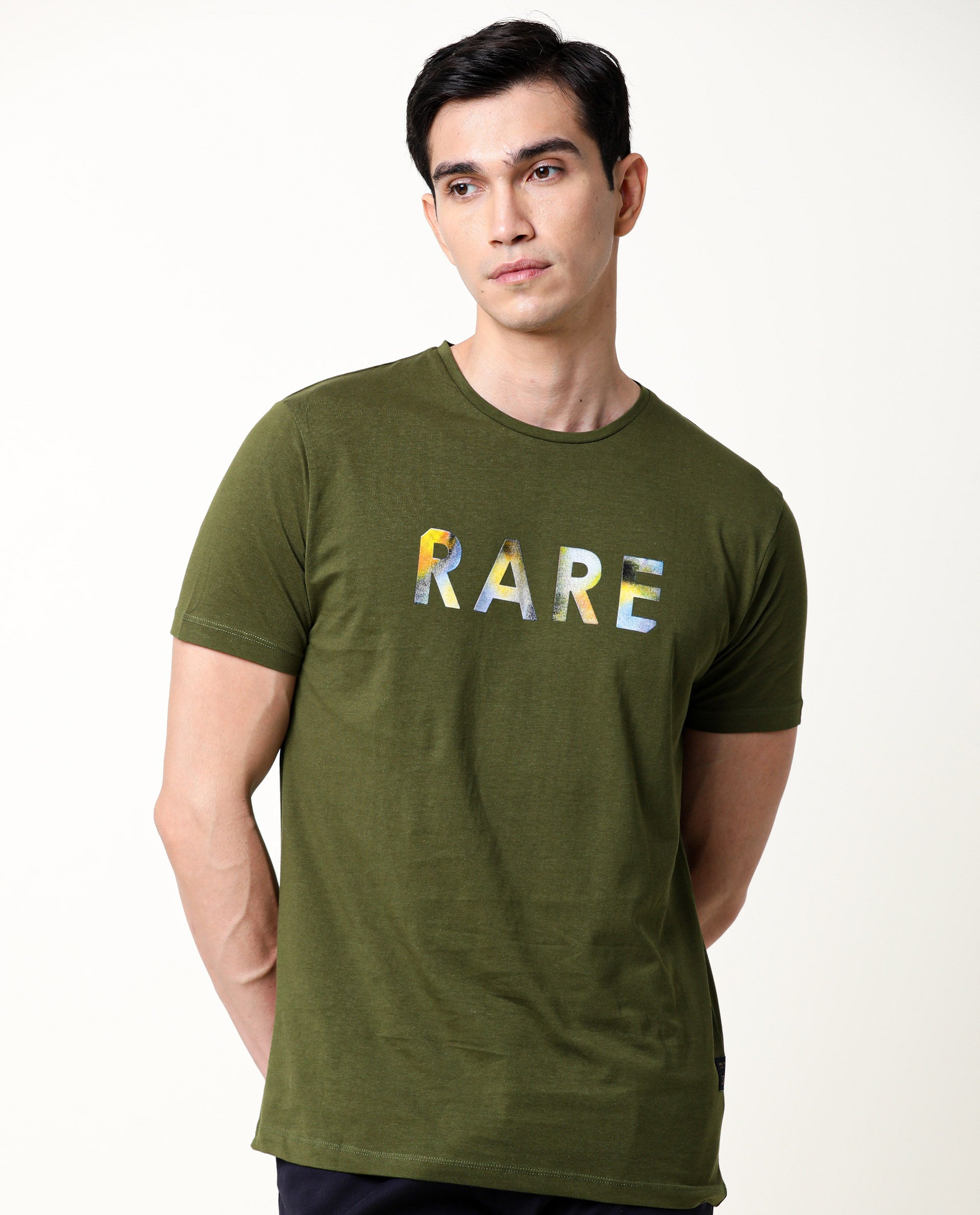 Rare Rabbit Men's Gavin Green Crew Neck HD Graphic Print Branded Half Sleeves T-Shirt