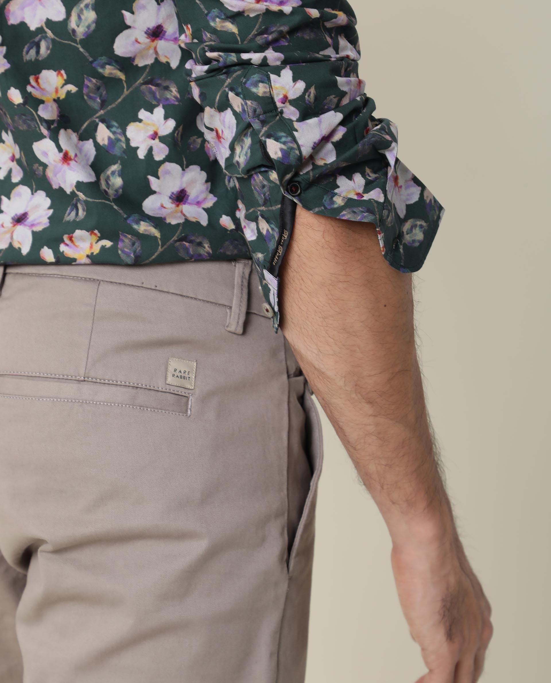 Rare Rabbit Men's Paintt Green Cotton Fabric Floral Print Full Sleeves Shirt