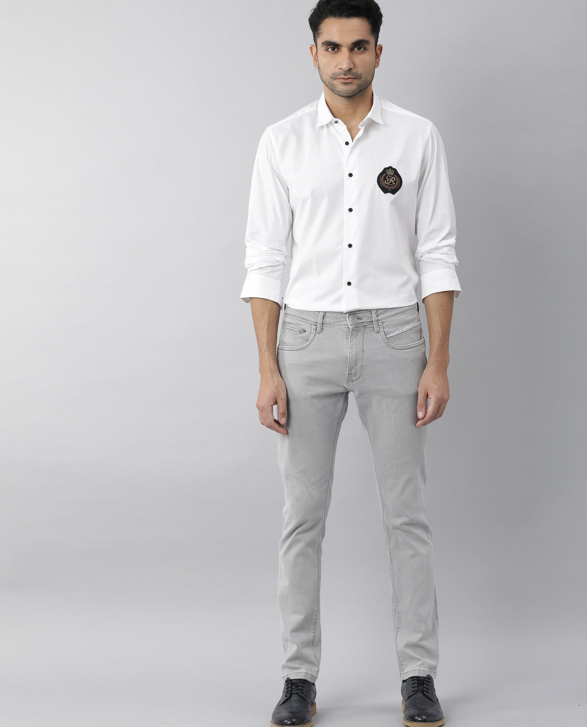 RARE RABBIT MEN'S GARLAND-S WHITE SHIRT COTTON FABRIC COLLARED NECK FULL SLEEVES BUTTON CLOSURE