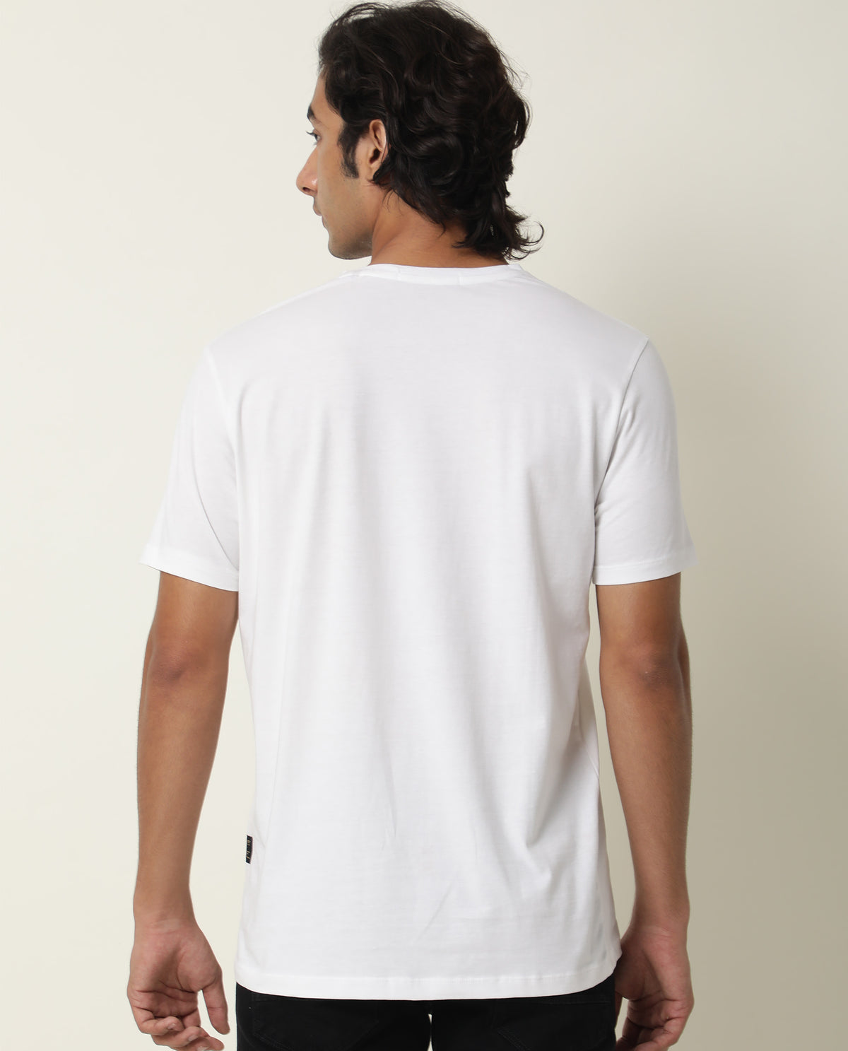 Rare Rabbit Men's Gol White Cotton Fabric Crew Neck Half Sleeves Slim Fit Graphic Print T-Shirt