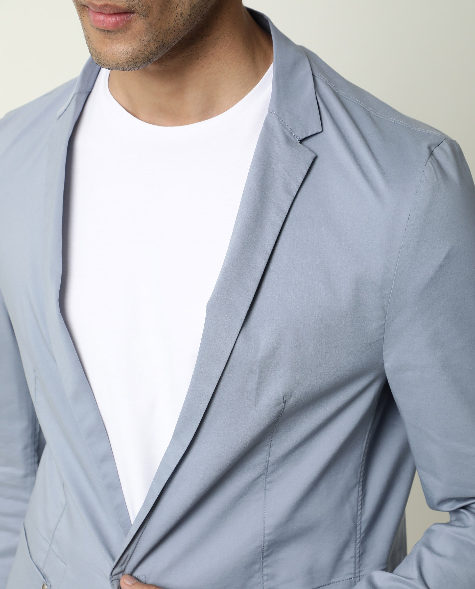 Rare Rabbit Men's Glaze Blue Plain Lightweight Blazer/Jacket