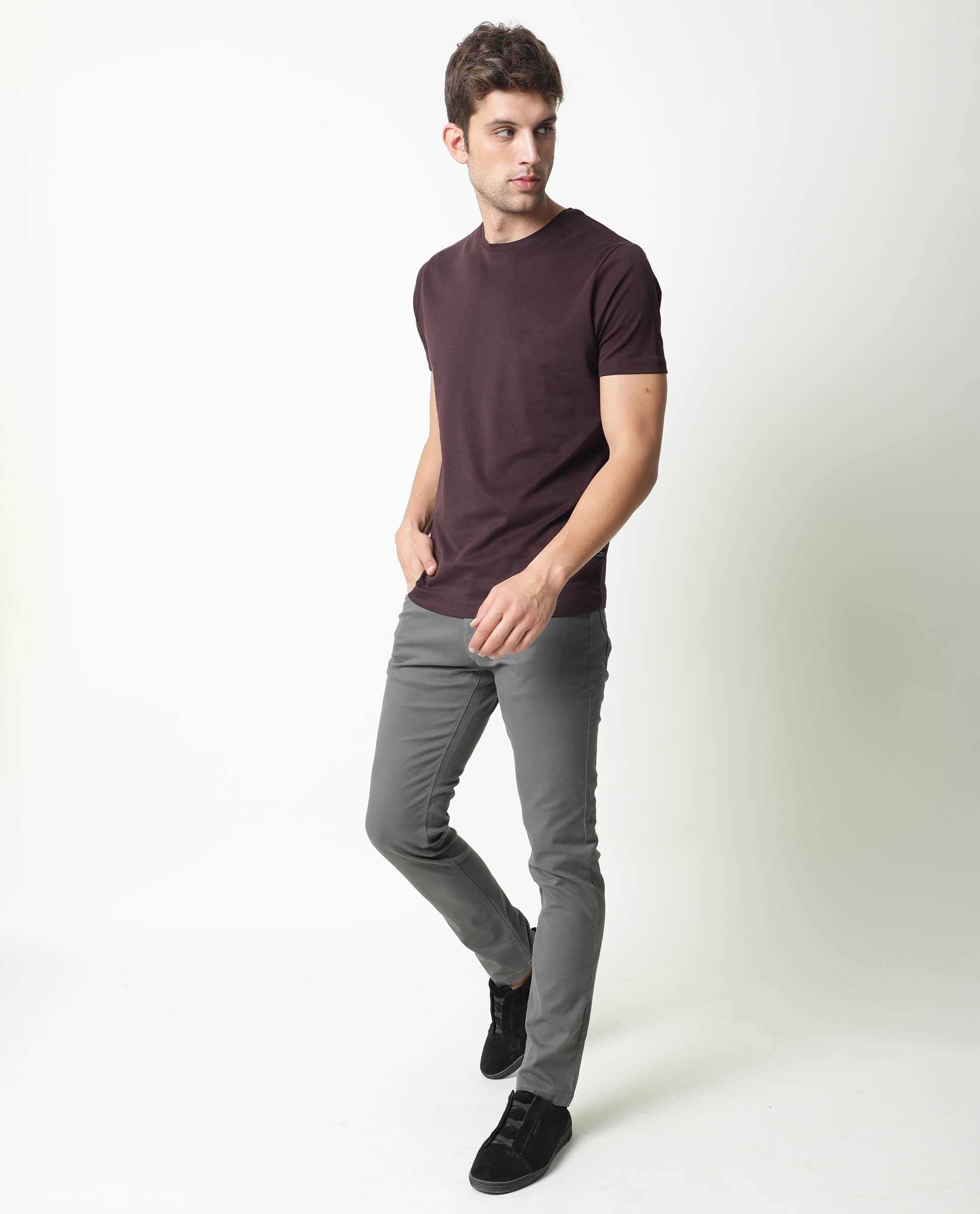 Rare Rabbit Men's Spoke Grey Solid Mid-Rise Regular Fit Trouser