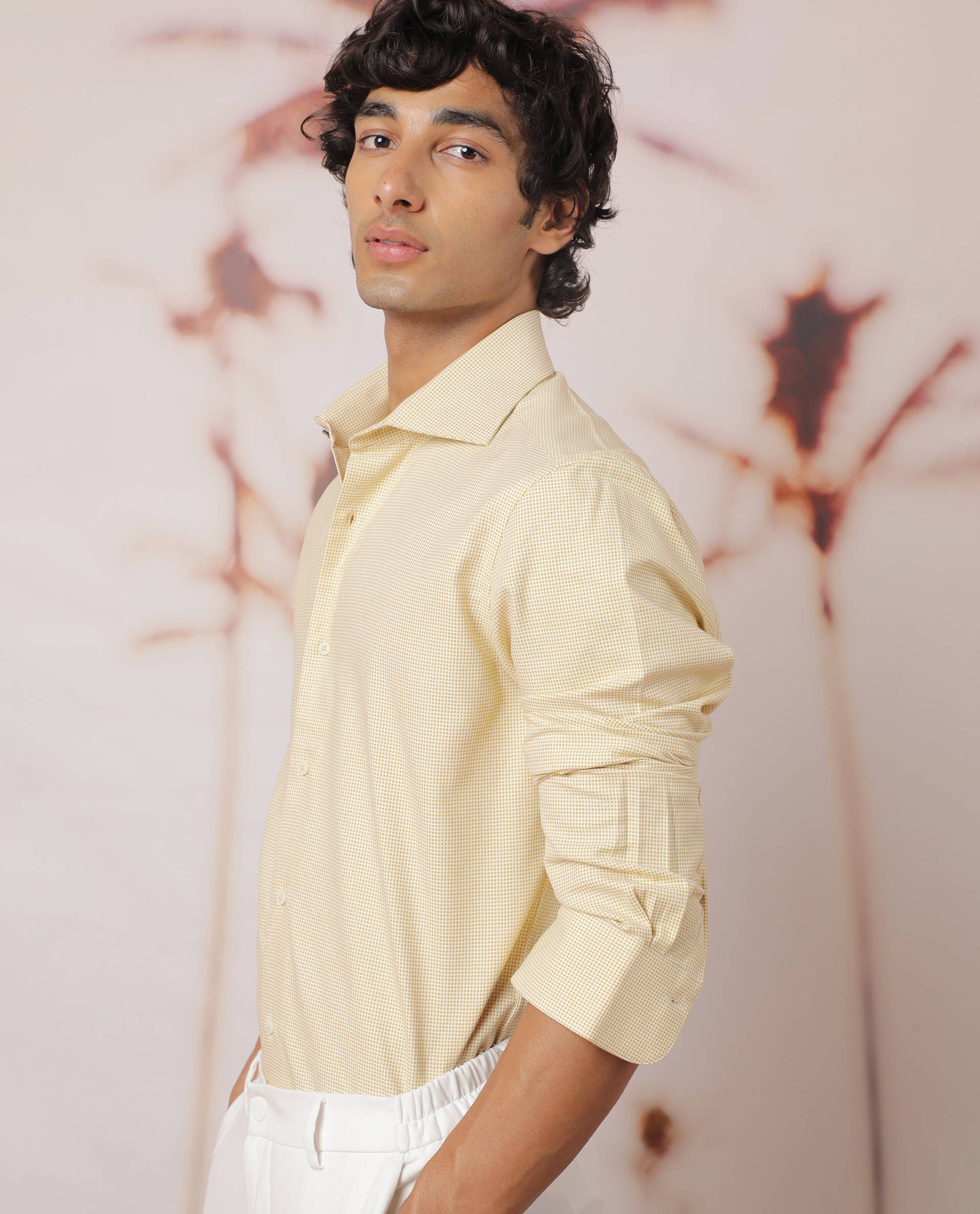 Rare Rabbit Men's Kings Yellow Cotton Fabric Full Sleeves Check Shirt