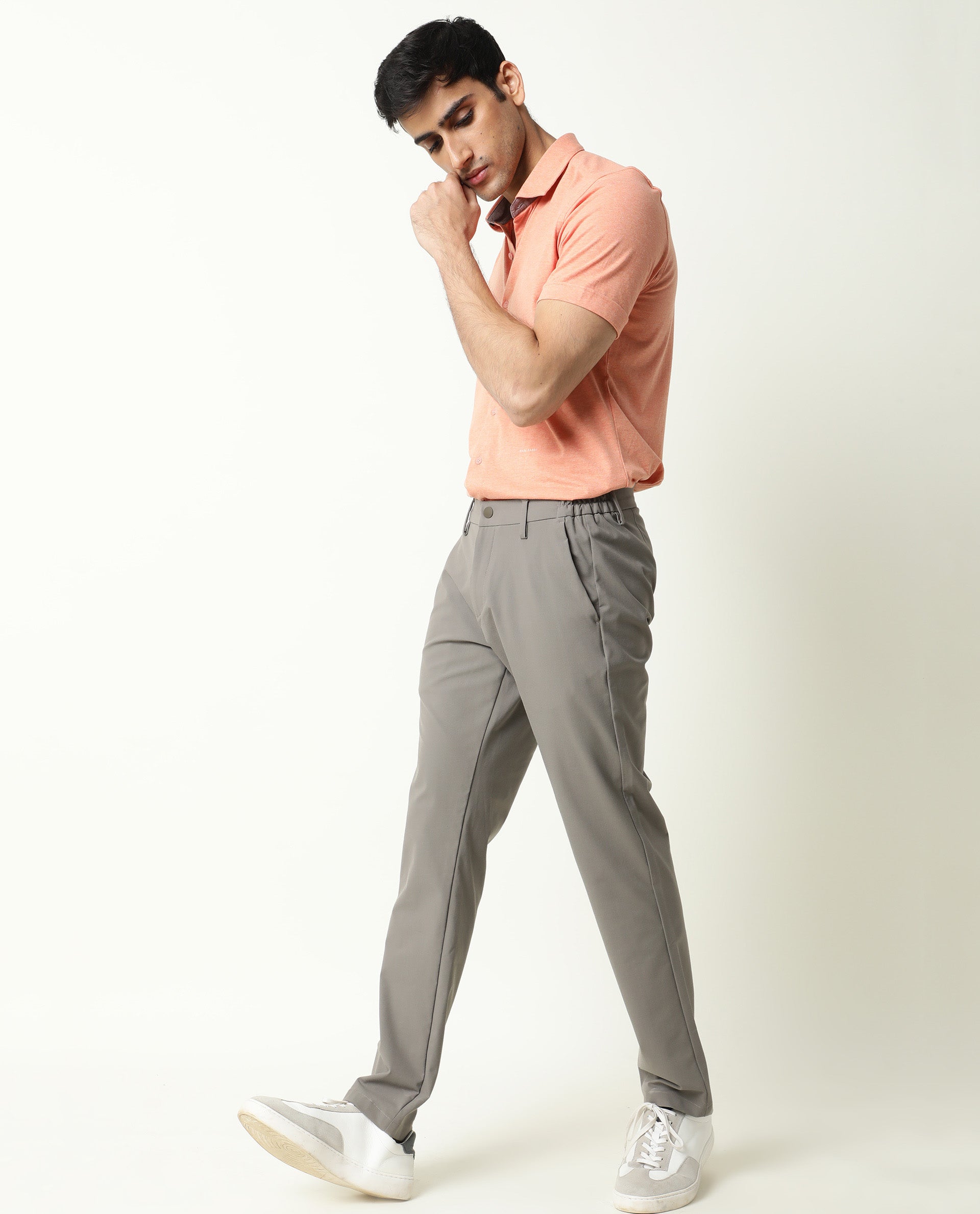 Rare Rabbit Men's Miraj Orange Cotton Fabric Half Sleeves Knitted Shirt