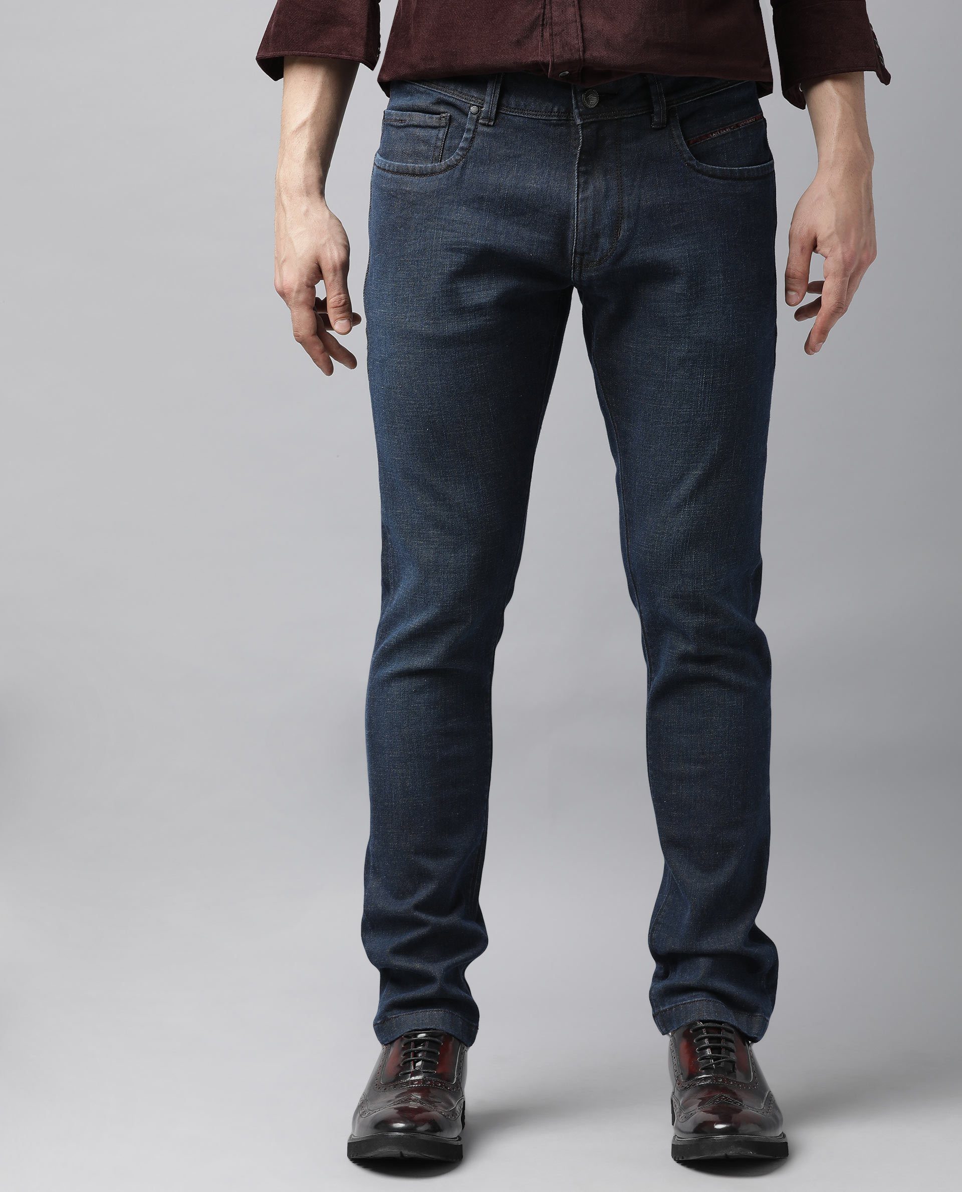 Rare Rabbit Earth Navy Jeans Pant Cotton Fabric Slim Fit Button & Zip Closure