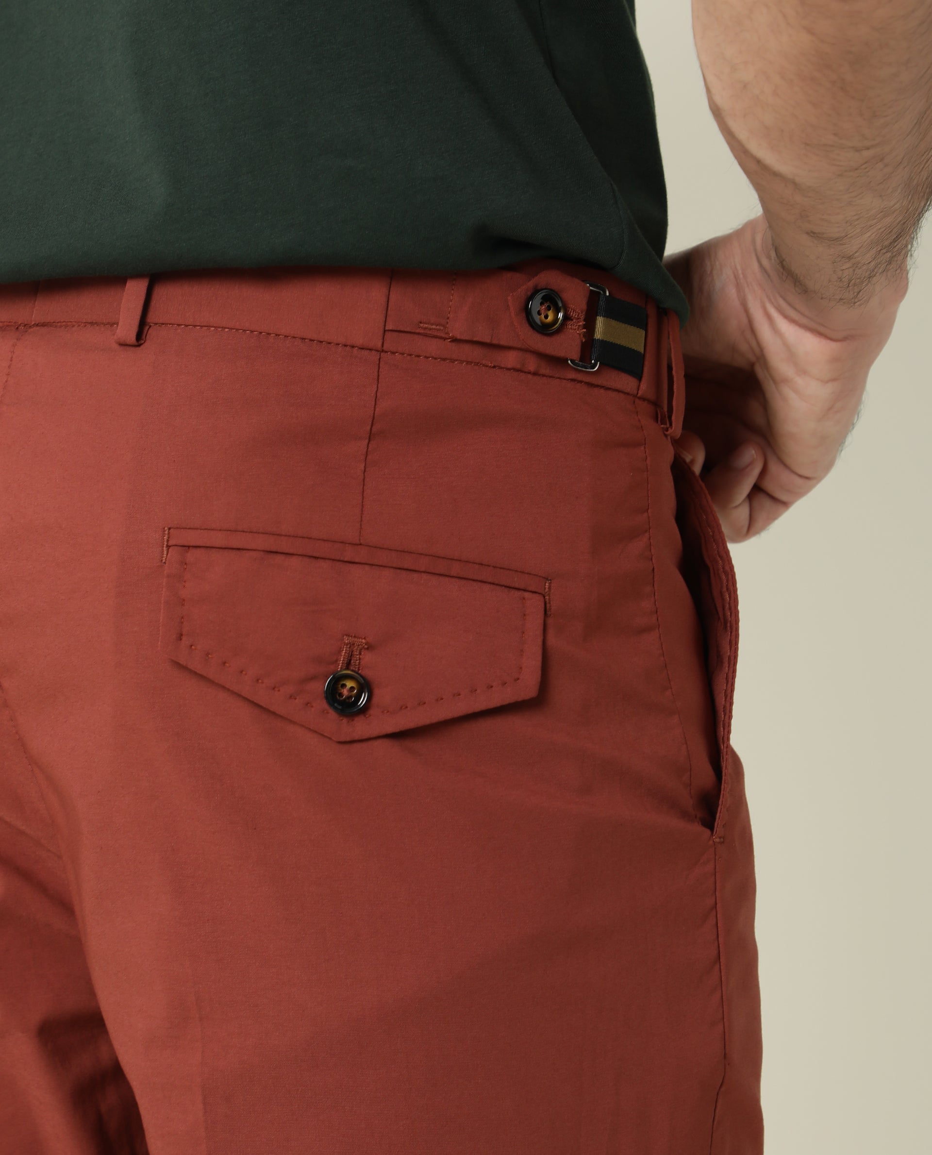 Rare Rabbit Men's Glak Dark Rust Viscose Polyester Fabric Button & Zip Closure Slim Fit Trouser