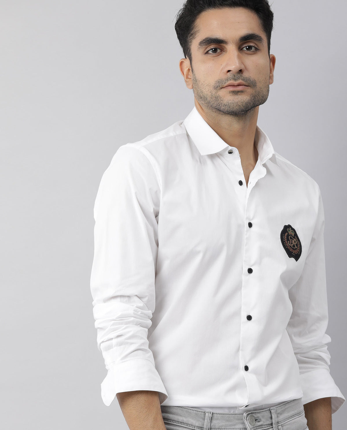 RARE RABBIT MEN'S GARLAND-S WHITE SHIRT COTTON FABRIC COLLARED NECK FULL SLEEVES BUTTON CLOSURE