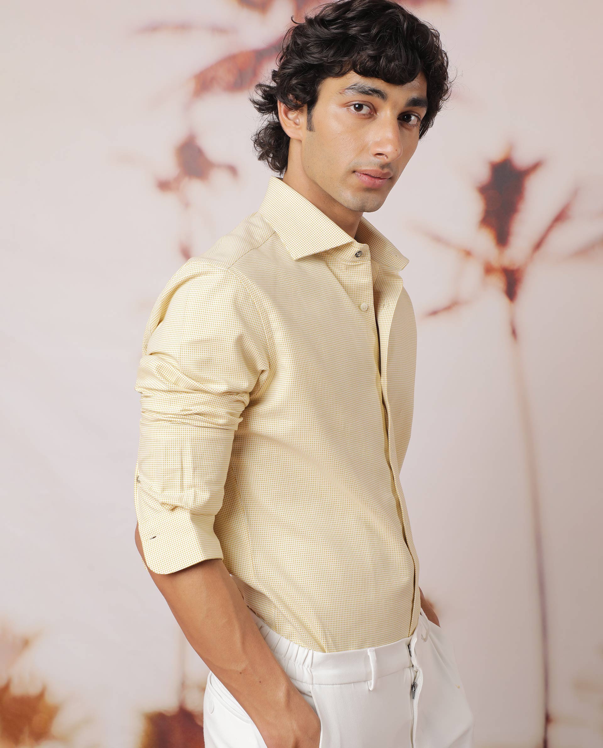 Rare Rabbit Men's Kings Yellow Cotton Fabric Full Sleeves Check Shirt