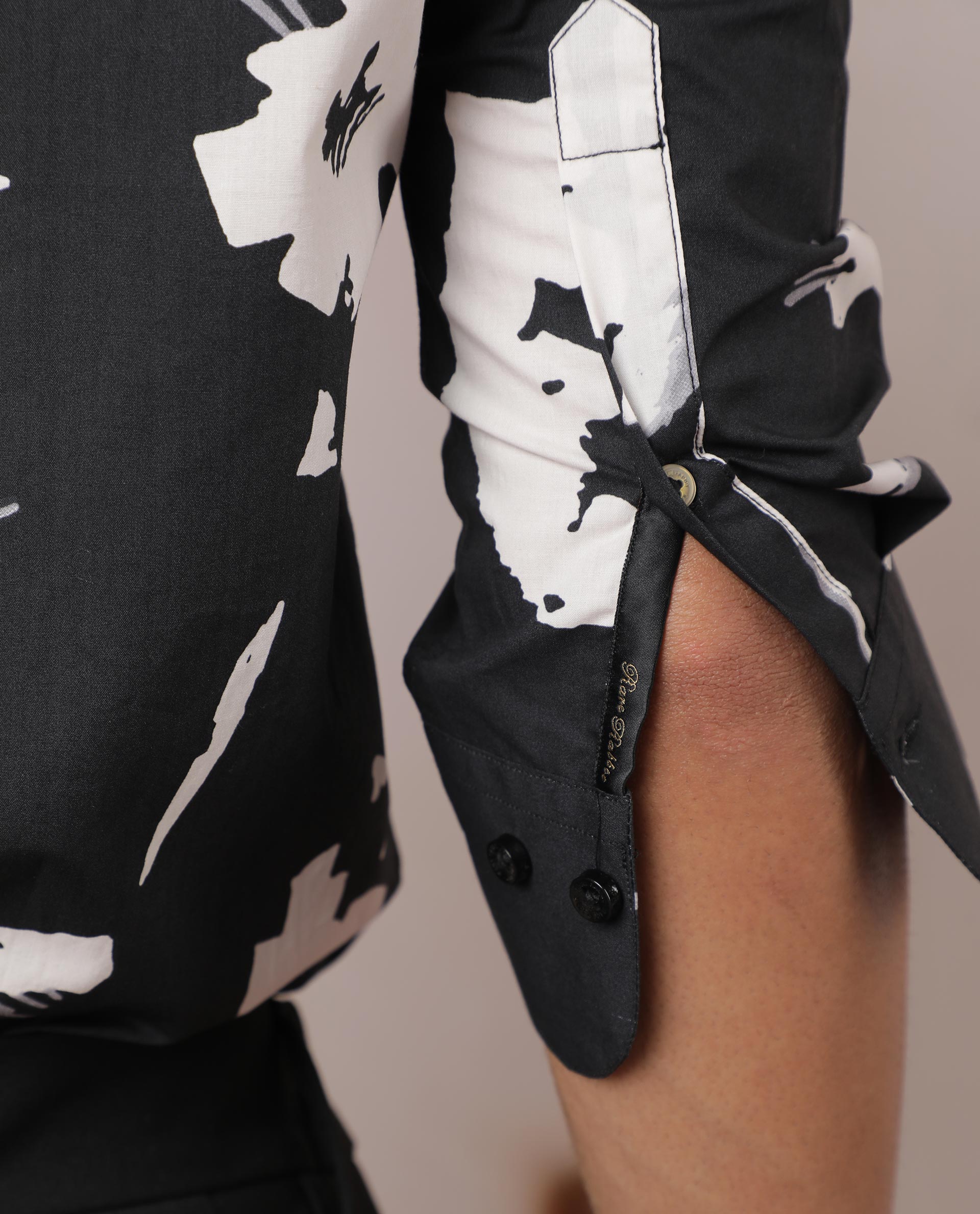 Rare Rabbit Men's Sketcherr Black Cotton Fabric Floral Print Full Sleeves Shirt