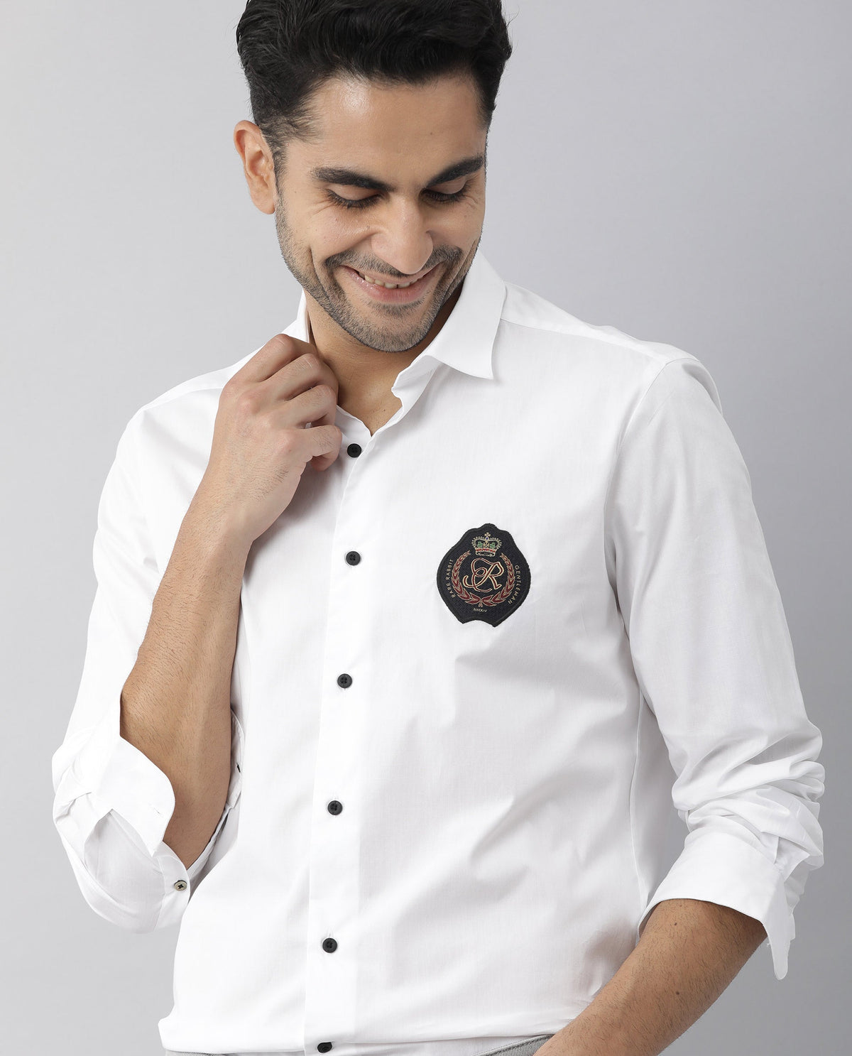 RARE RABBIT MEN'S GARLAND-S WHITE SHIRT COTTON FABRIC COLLARED NECK FULL SLEEVES BUTTON CLOSURE