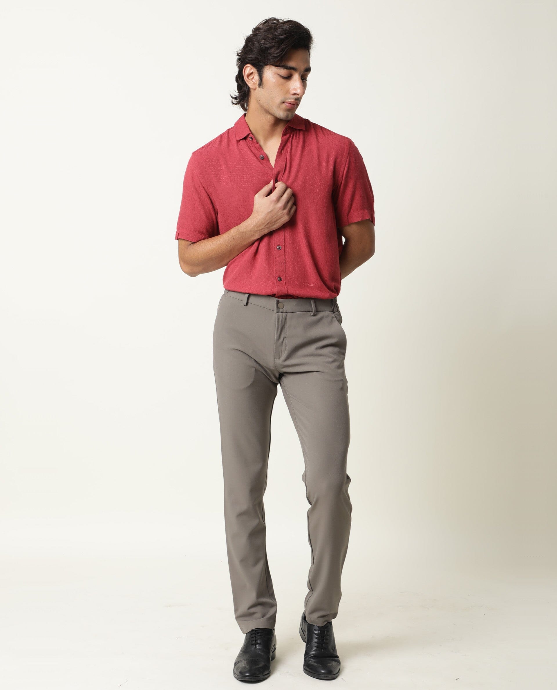 RARE RABBIT MENS JENNY RED SHIRT RAYON FABRIC SLIM FIT COLLAR COLLAR Short Sleeve