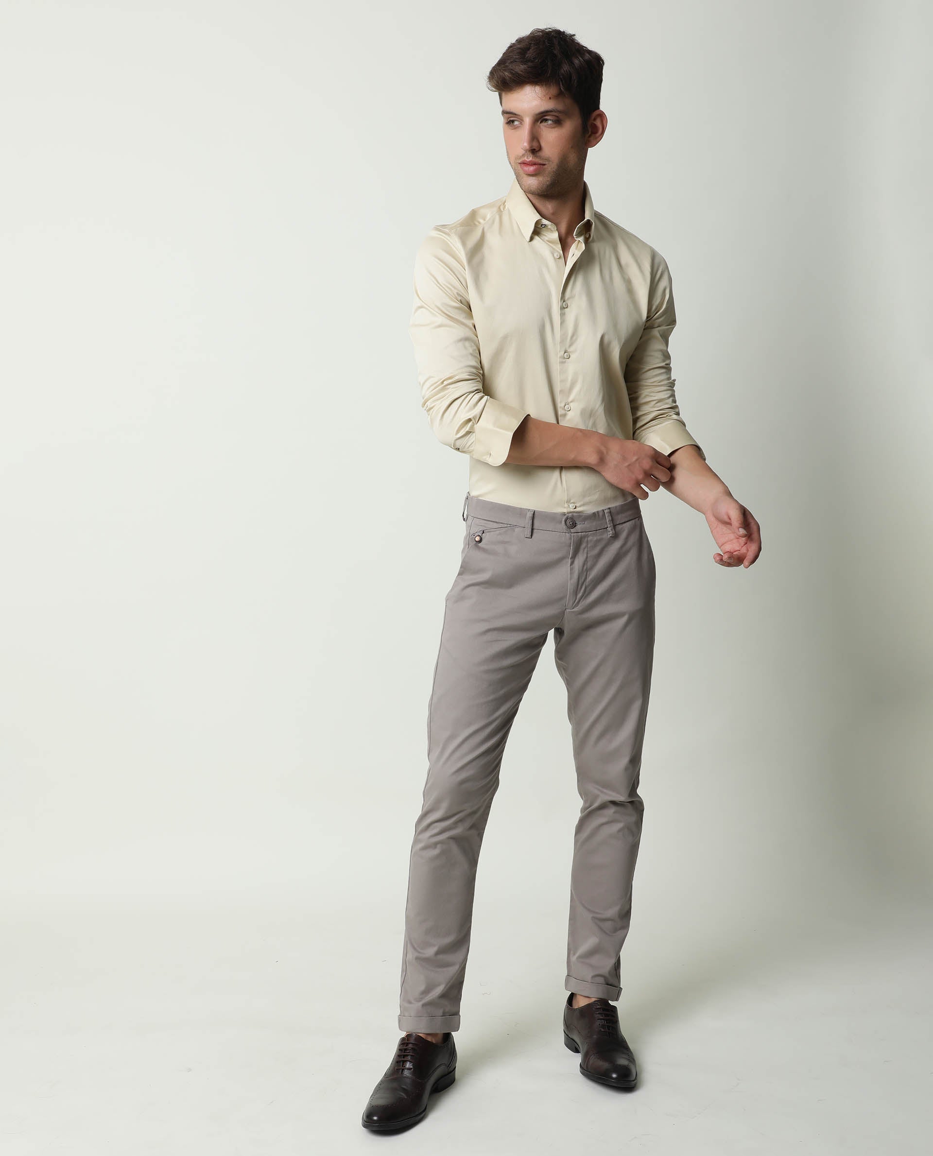 RARE RABBIT APS PRIMARY GREY TROUSER COTTON ELASTANE FABRIC SLIM FIT BUTTON & ZIP CLOSURE