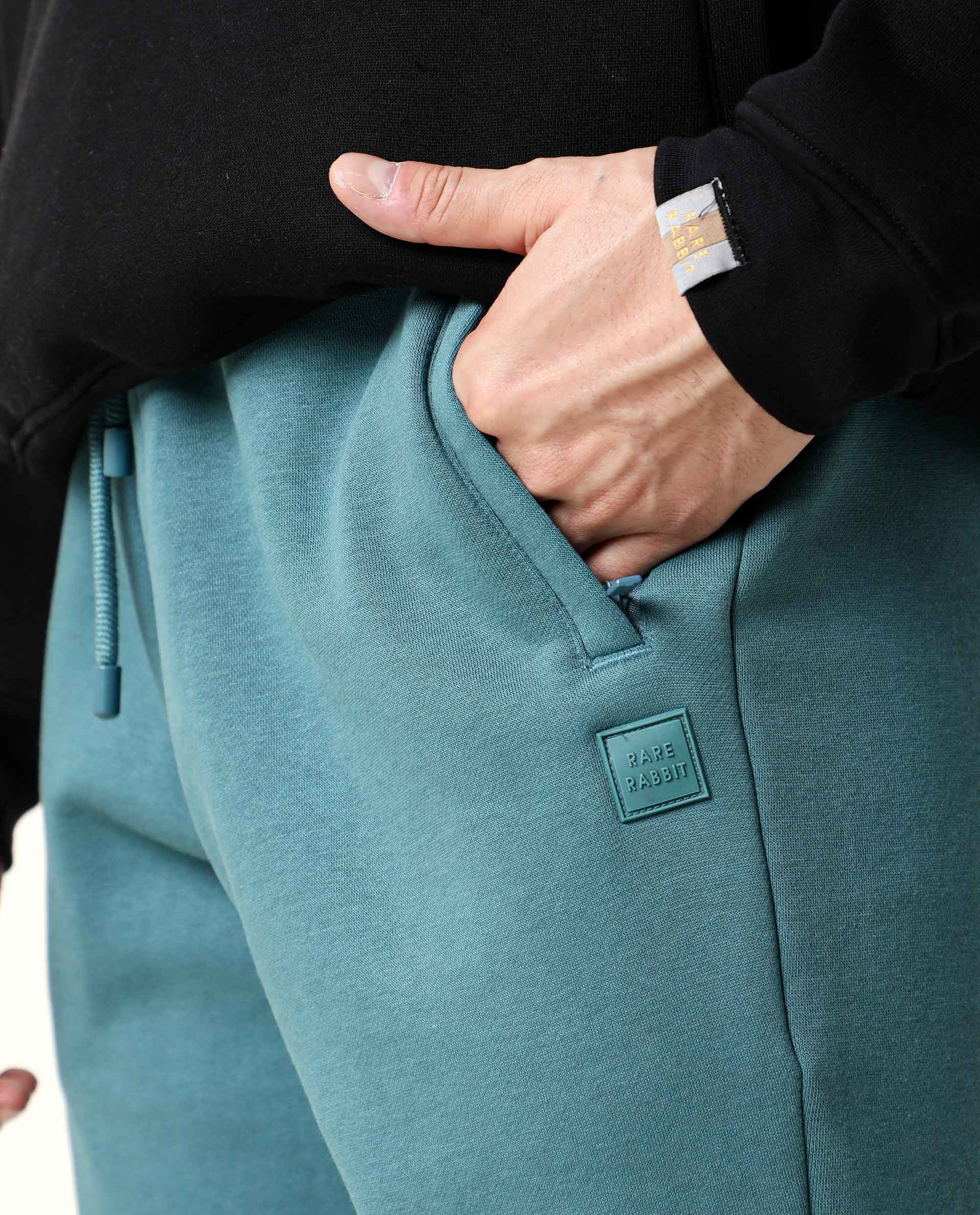 RARE RABBIT MEN'S CHASE PASTEL TURQ TRACK PANT COTTON POLYESTER FABRIC DRAWSTRING SLIM FIT