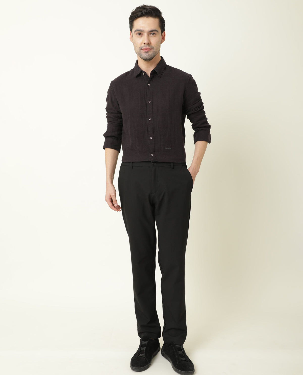 RARE RABBIT LAYERR DARK PURPLE SHIRT COTTON FABRIC FULL SLEEVE SPREAD COLLAR SLIM FIT