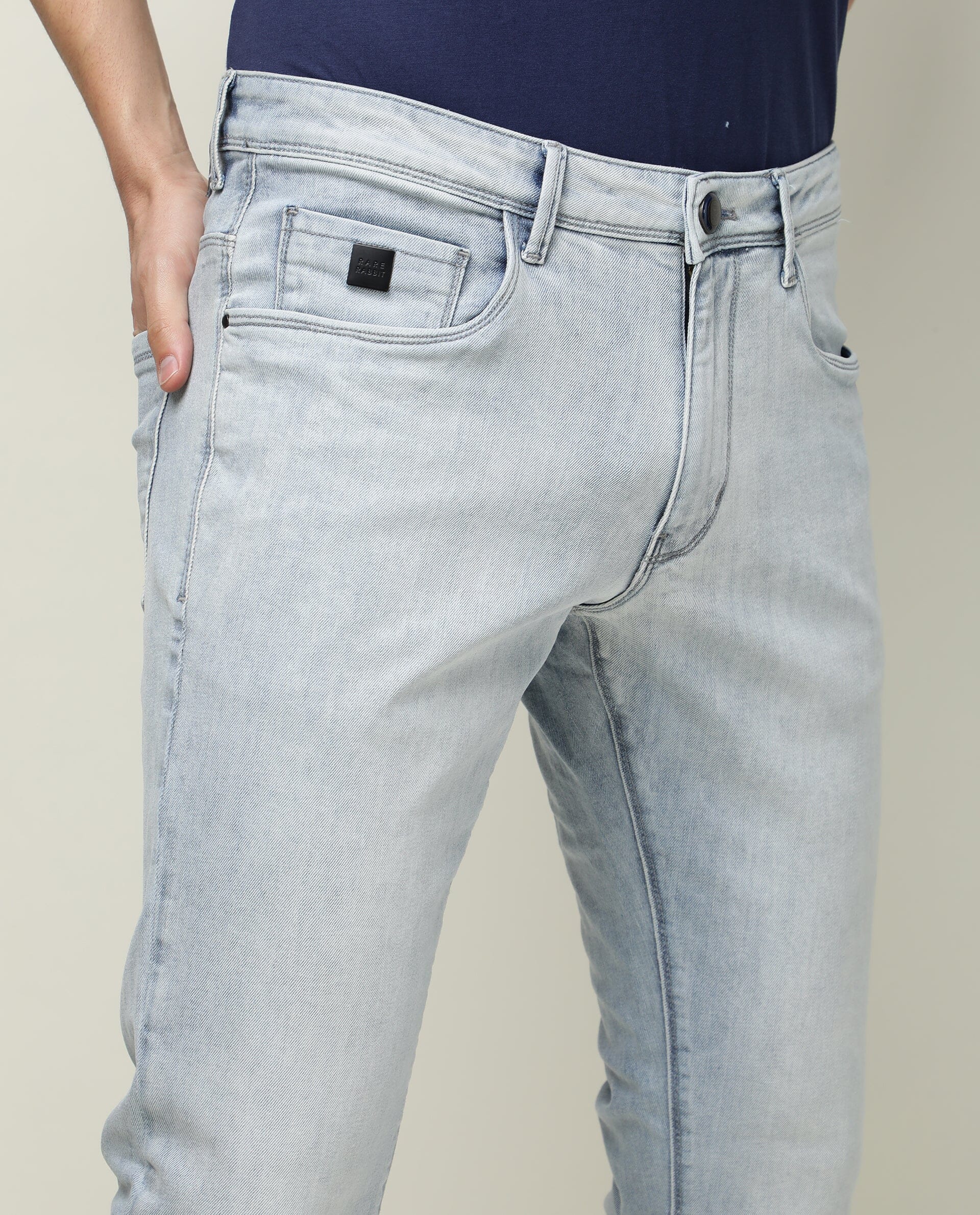 Rare Rabbit Men's Dallas Light Blue Ice Wash Mid-Rise Regular Fit Jeans