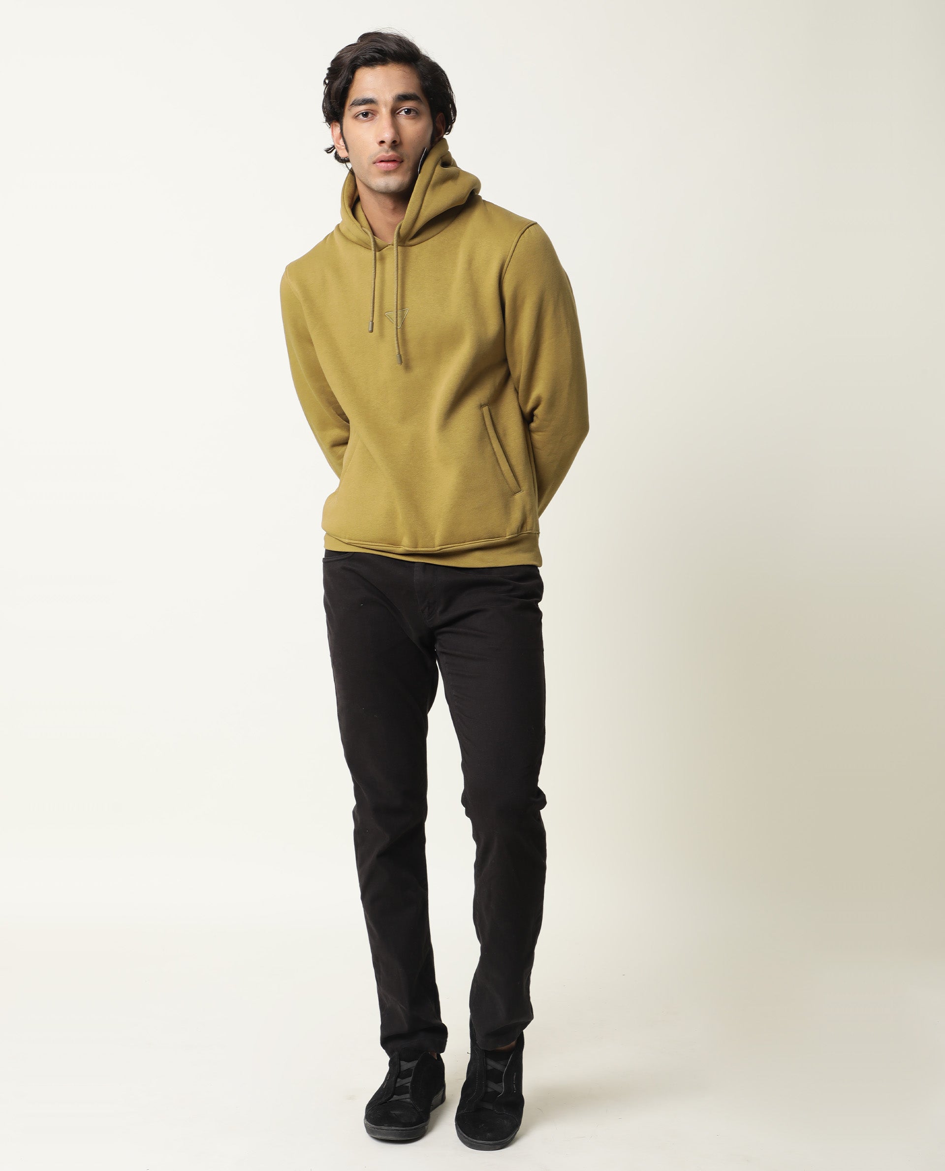 Rare Rabbit Peach Primary Olive Sweatshirt Cotton Poly Fabric Full Sleeve Hoodie Slim Fit