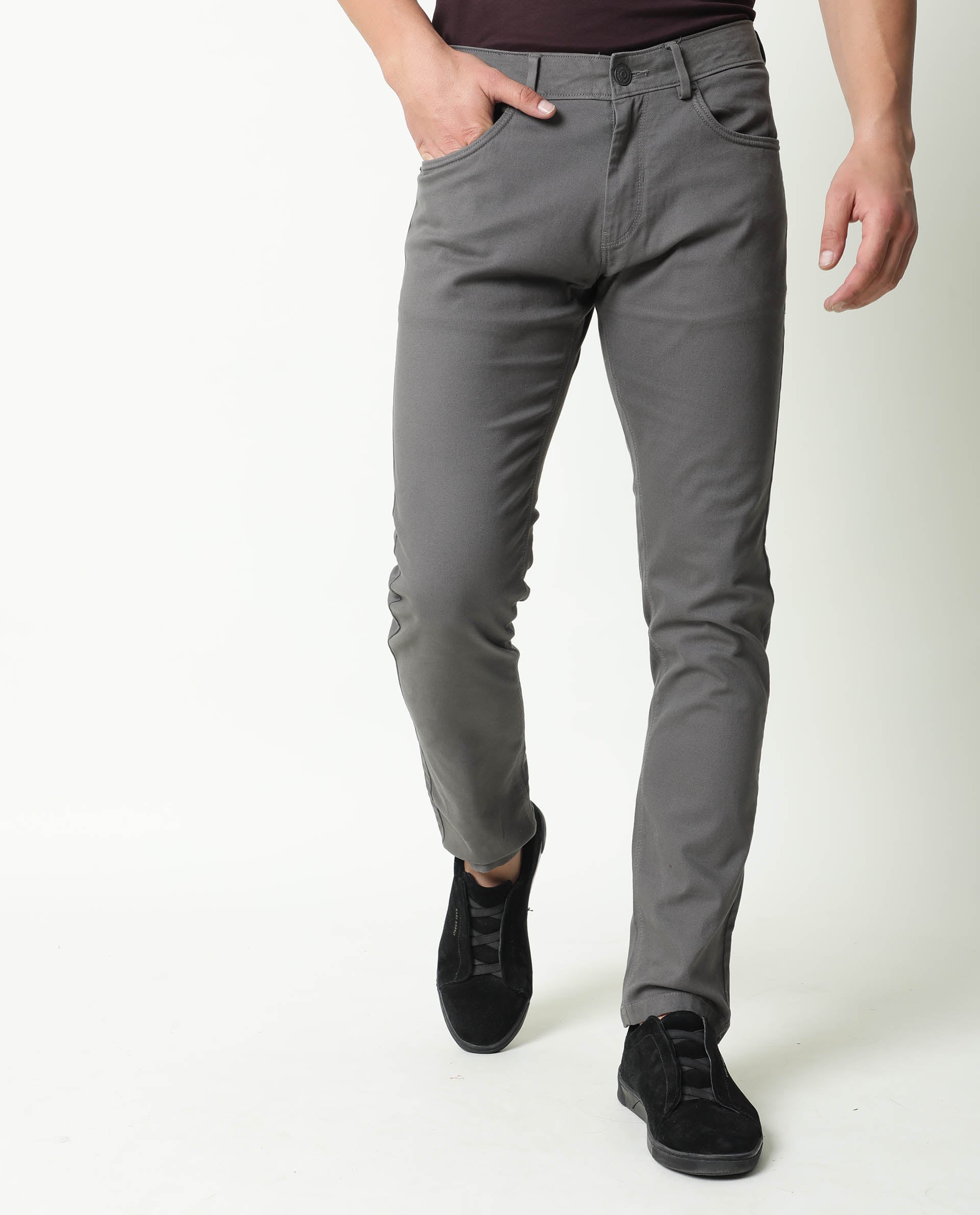 Rare Rabbit Men's Spoke Grey Solid Mid-Rise Regular Fit Trouser