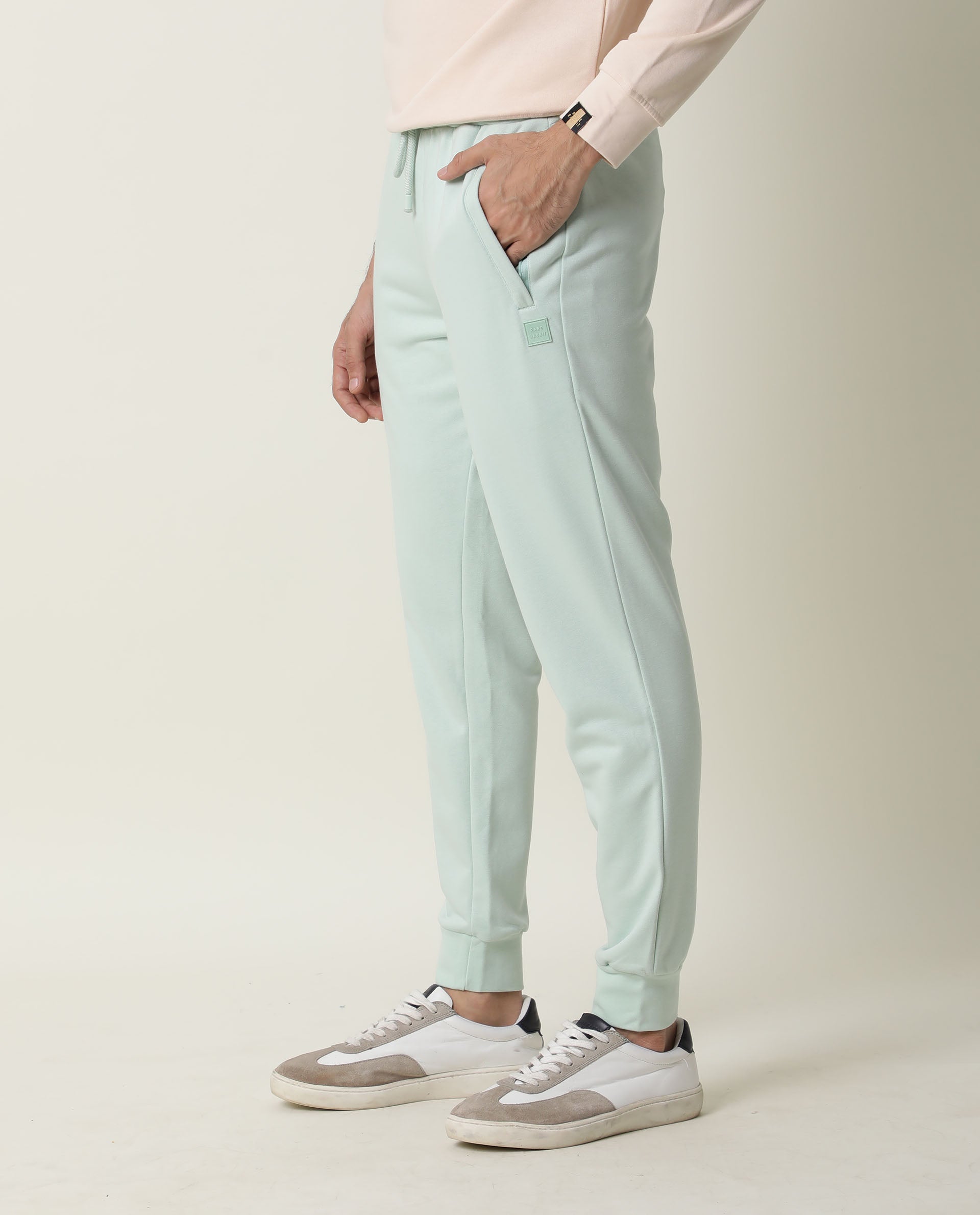 RARE RABBIT ARVON PRIMARY GREEN TRACK PANT COTTON POLY FABRIC SLIM FIT DRAWSTING CLOSURE