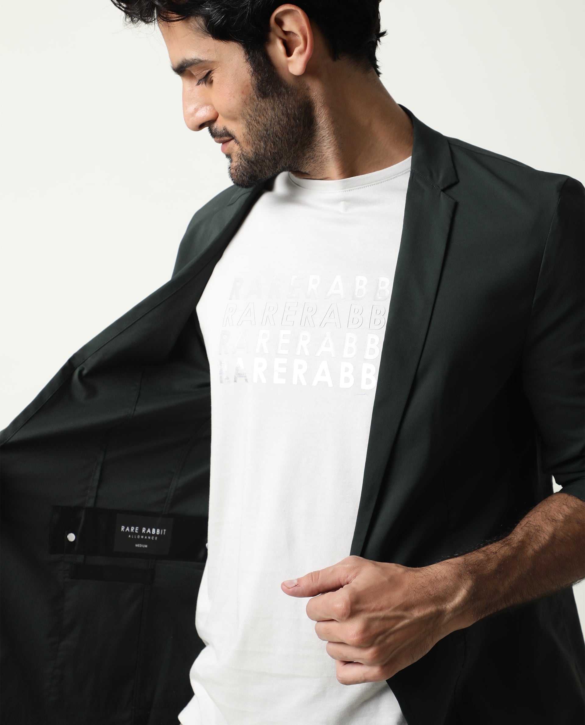 Rare Rabbit Men's Glaze Green Plain Lightweight Blazer/Jacket